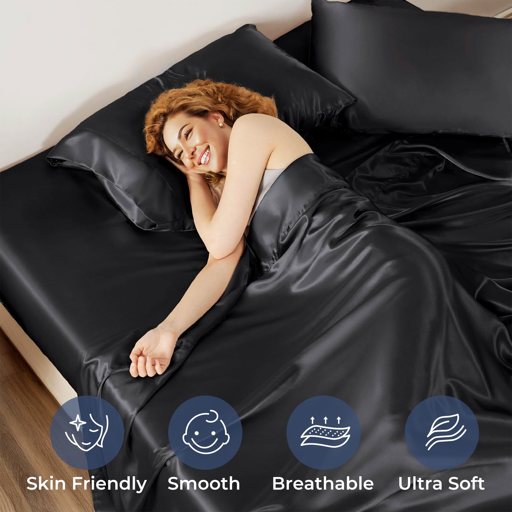 Premium Egyptian Cotton Set, Queen, Silky Bed s, 4 Pieces,Black - Cooling Hotel Quality Bedding Sheets and Pillowcases Detail