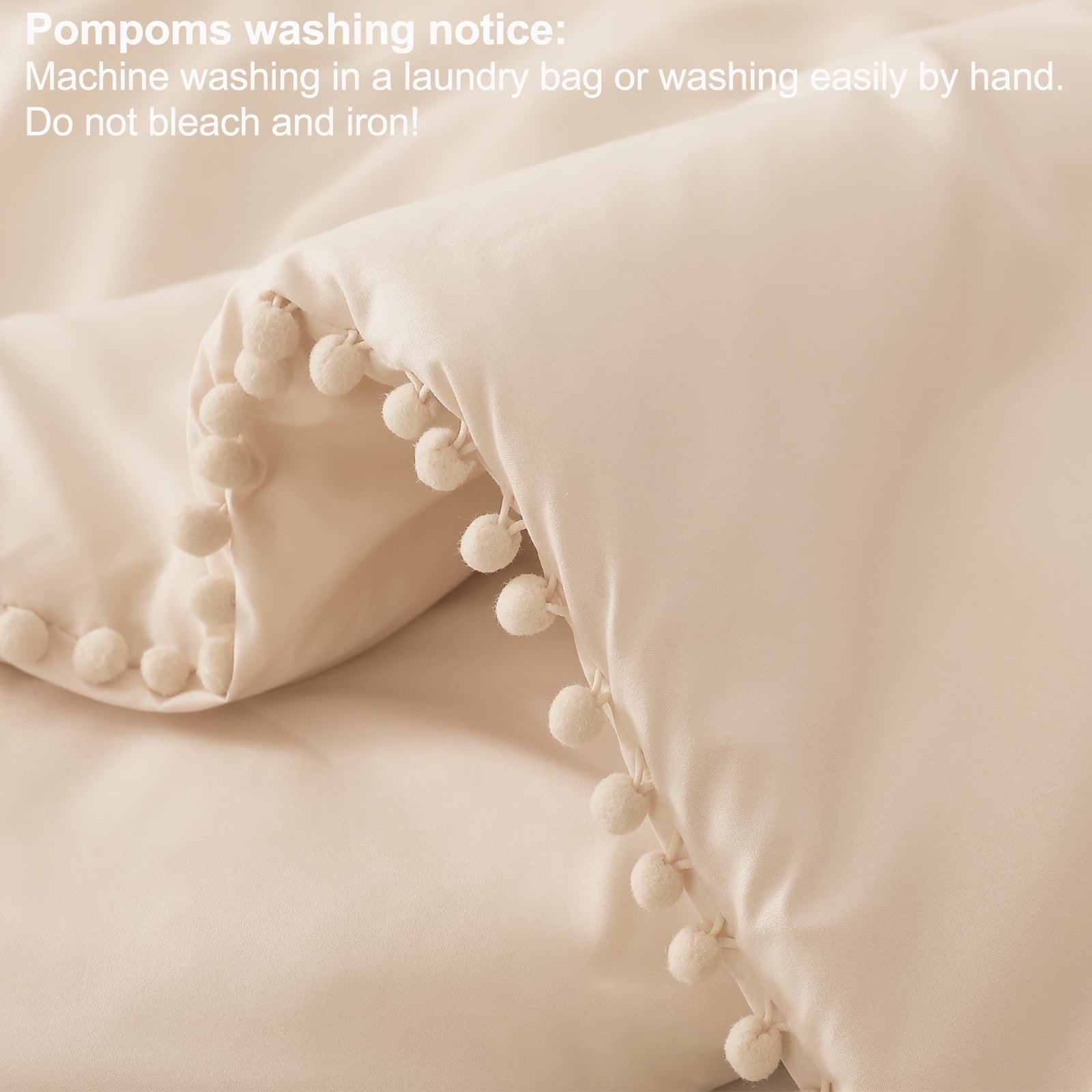 All-Season Boho Pom Pom Ball Fringe King Size Comforter Set, 3 Pieces Beige Lightweight Down Alternative Bedding Comforter Sets ... - Luxurious Quilted Duvet Cover Set Detail