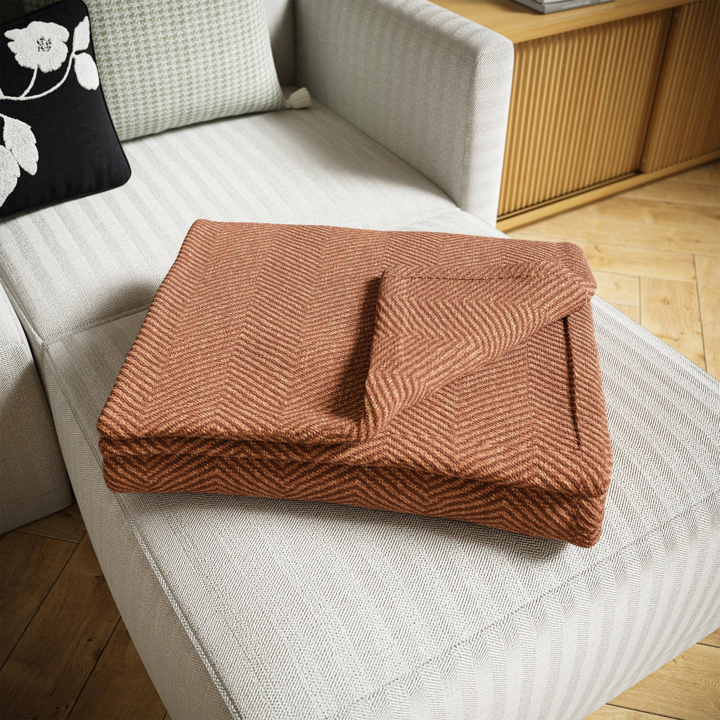 Decorative Knitted Beautiful Rust Woven Herringbone Throw , 50" x 60" - Cozy Fleece Throw Blanket for Couch & Bed Detail