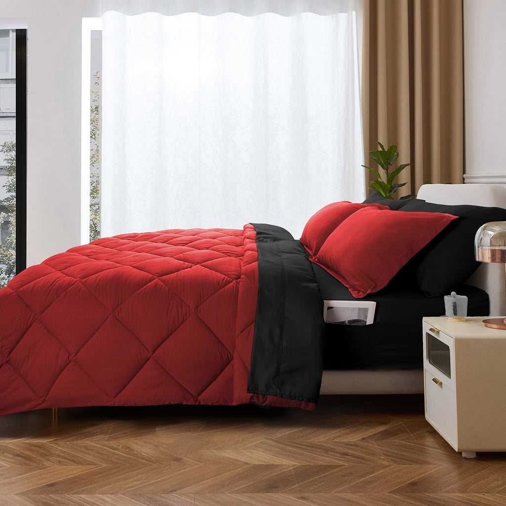 All-Season 7 Piece Reversible Queen Comforter Set - Red Quilted Down Alternative Bedding All Season Super Soft Microfiber Bed in... - Cloud-Like Soft Lightweight Bed Comforter - Default Title