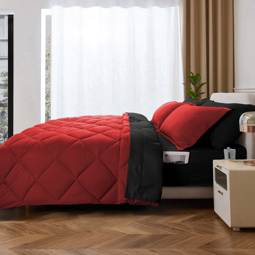 All-Season 7 Piece Reversible Queen Comforter Set - Red Quilted Down Alternative Bedding All Season Super Soft Microfiber Bed in... - Cloud-Like Soft Lightweight Bed Comforter - Default Title