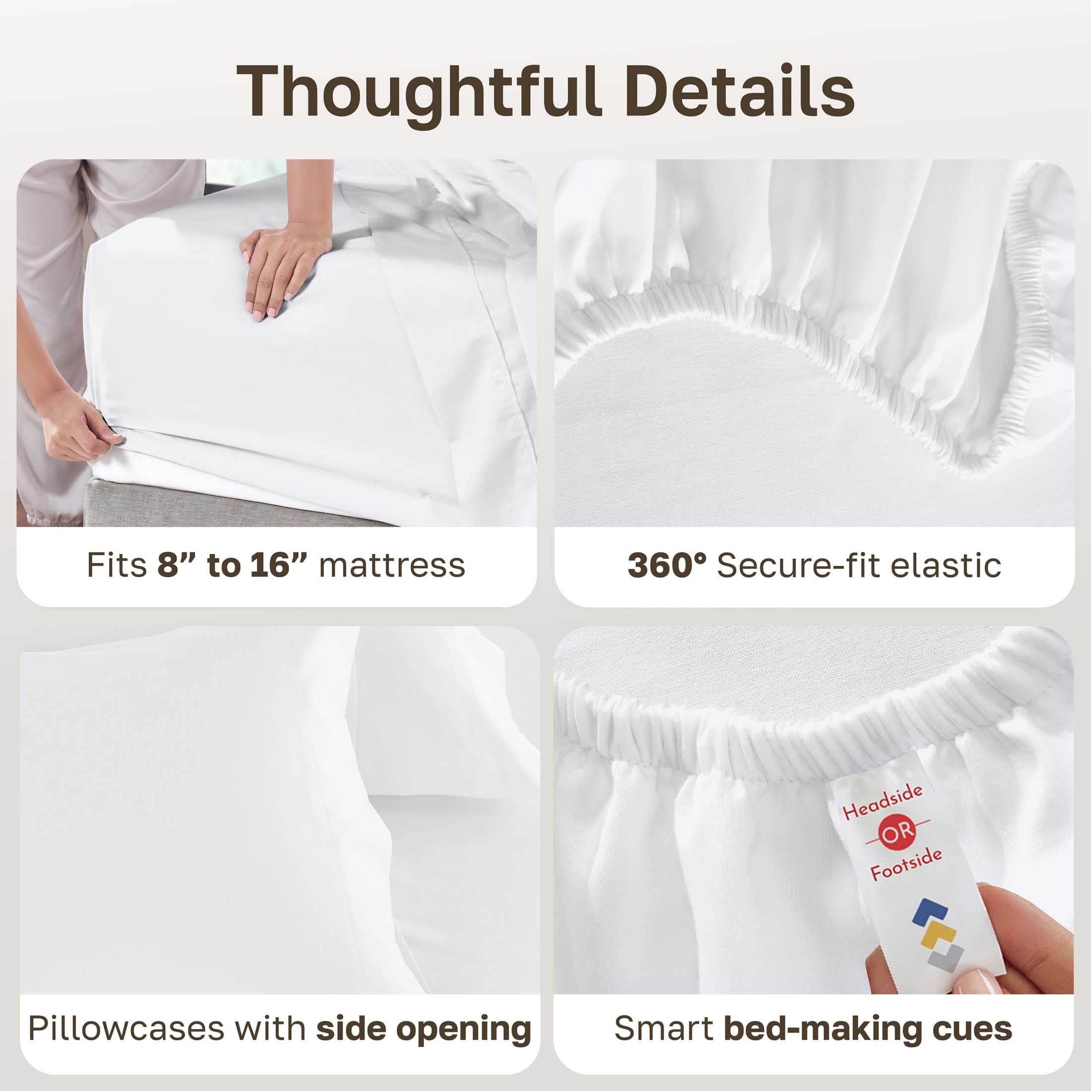 Premium Egyptian Cotton 100% Cotton Queen Sheets Set - 600 Thread Count 100% Cotton Sheets Queen, Sateen Deep Pocket Adult/Teen 4 Piece Bed Sh - Cooling Hotel Quality Bedding Sheets and Pillowcases Detail