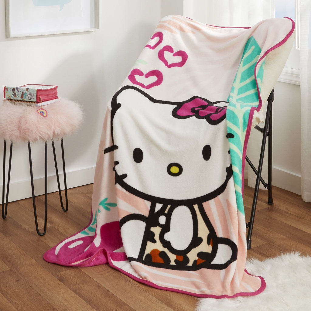 Reversible Sherpa Kids Pink White Print Fleece Throw Blanket, 46 x 60 - Cozy Fleece Throw Blanket for Couch & Bed Detail