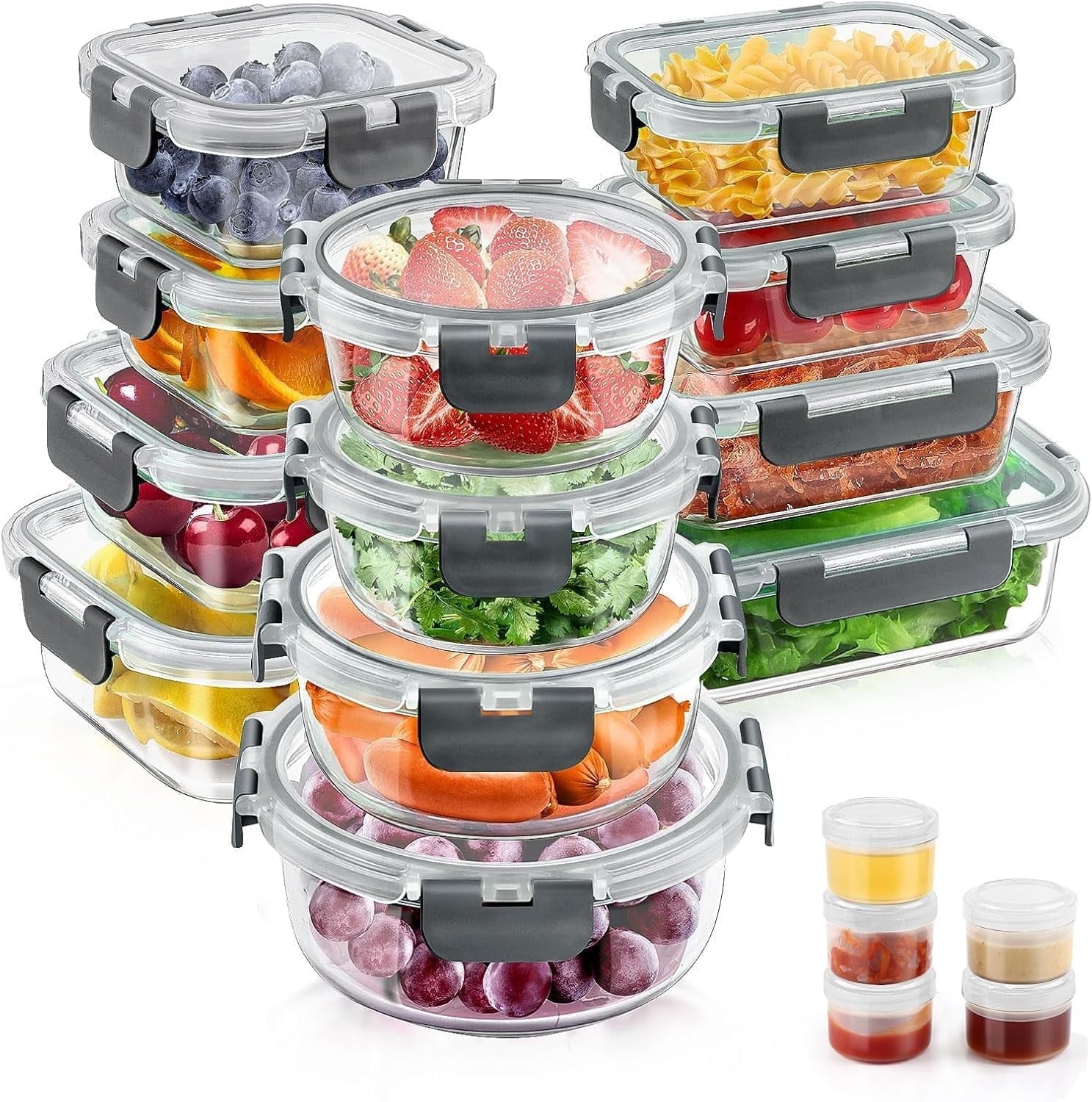 Playful Geometric 34pcs Glass Food Storage Containers with Lids Set, Airtight Meal Prep Containers (17 Containers & 17 Lids), Grey - Deliciously Soft Cupcake Sensory Glob - Default Title