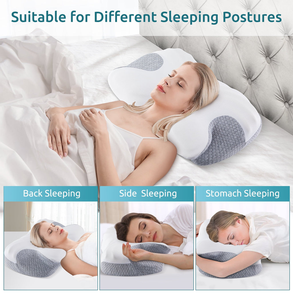 Hotel Collection Cervical Memory Foam Pillow Neck Bed Pillow for Pain Relief Sleeping, Ergonomic Orthopedic for Side Back and Stomach ... - Hotel Quality Plush Sleeping Pillows Detail