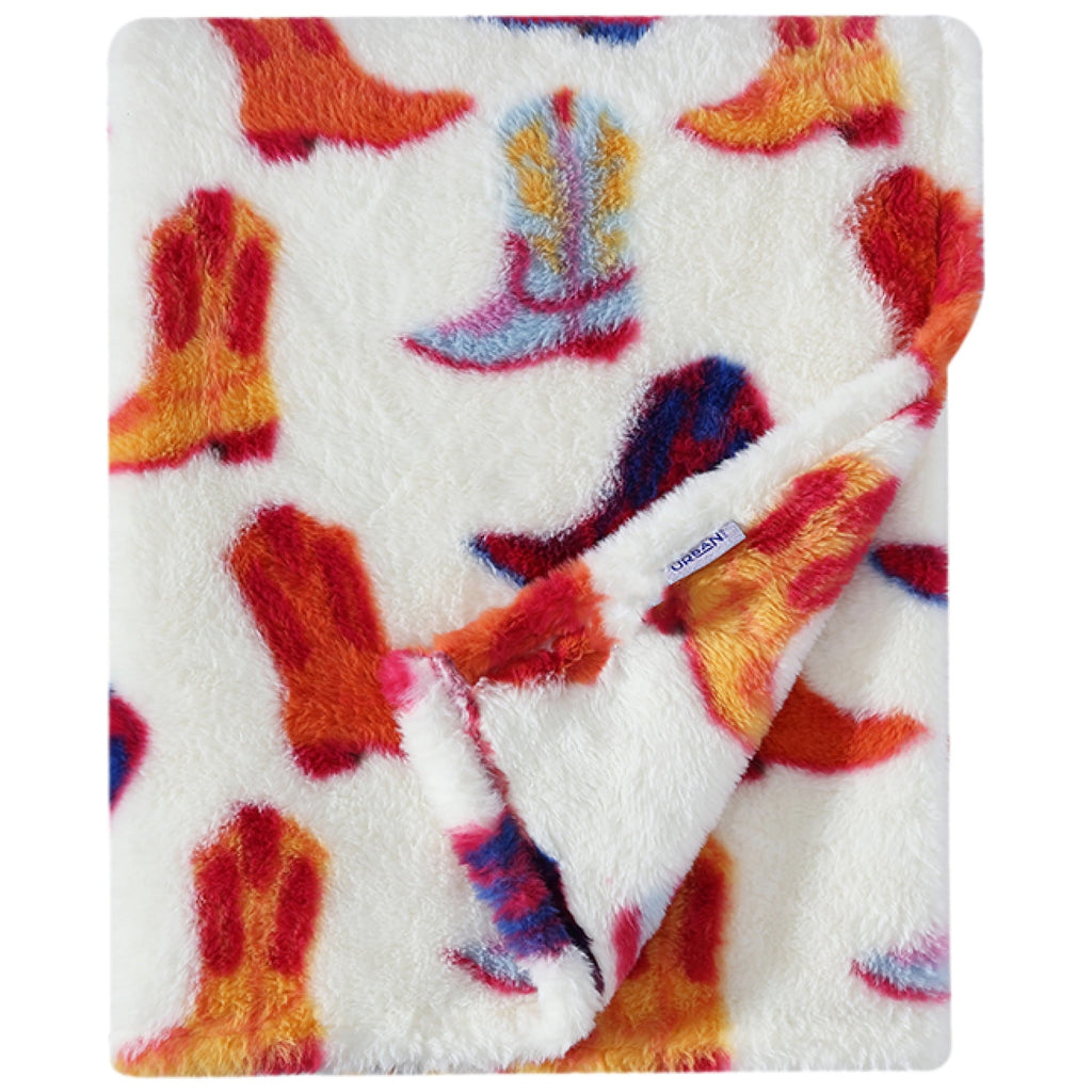 Cozy Fleece 50" x 60" Cowboy Western Faux Fur Throw for Teens and Young Adults - Super Soft Reversible Sherpa Flannel Blanket Detail