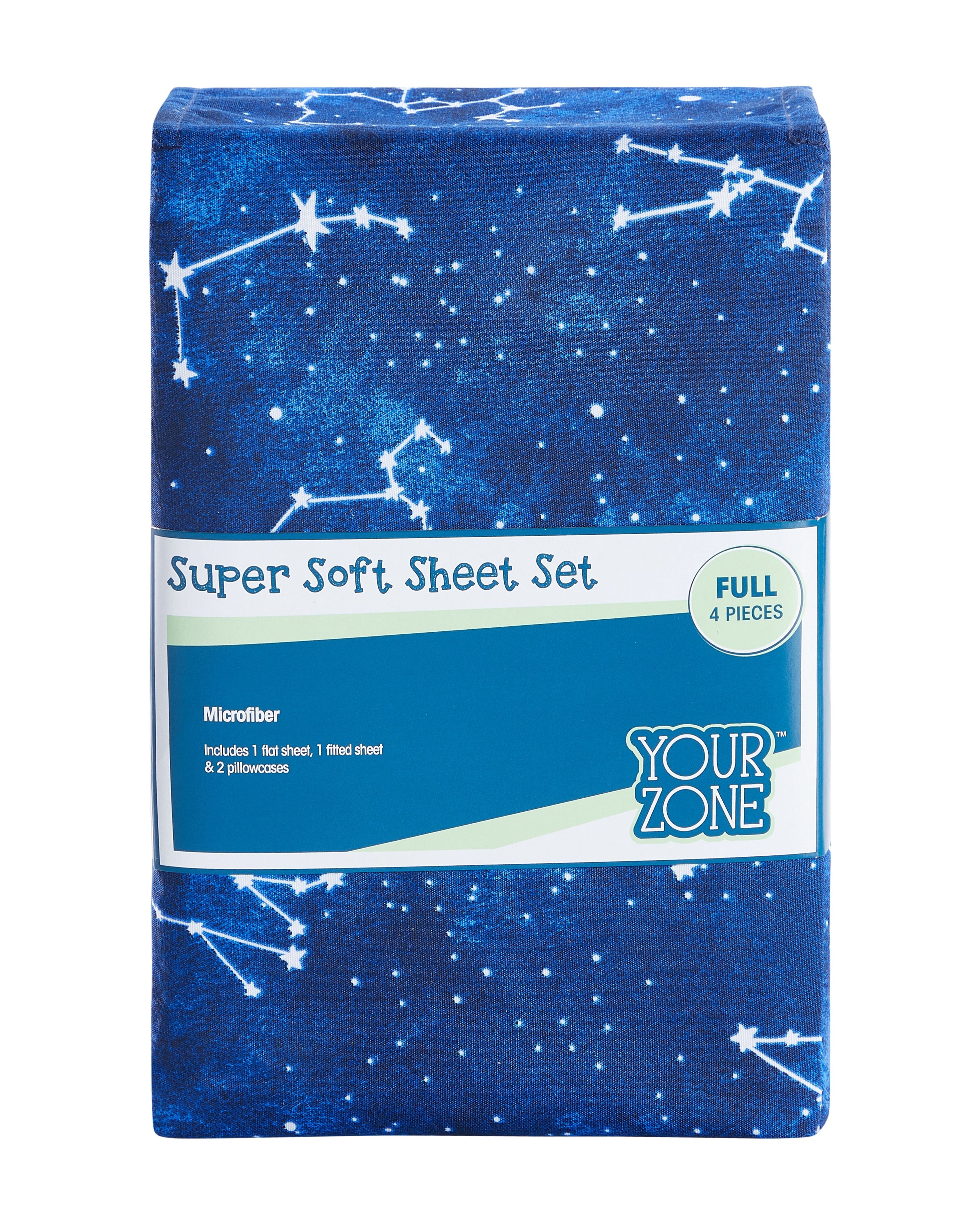 Cooling Sateen Kids Soft Microfiber Sheet Set, Navy Blue Stars, Full, 4 Pieces, Easy Care - Cooling Hotel Quality Bedding Sheets and Pillowcases Detail