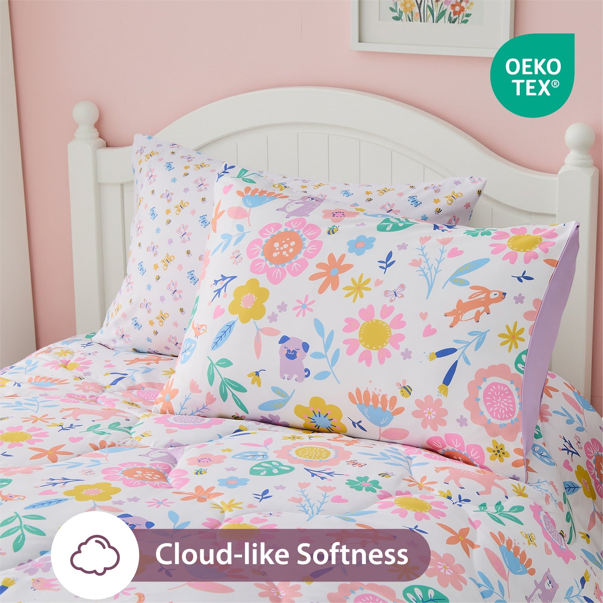 Luxurious Quilted Floral Comforter Set, Soft Microfiber Flower Bedding Set, 5 Pieces with Comforter, Sheets and Pillowcases, Twin - Cloud-Like Soft Lightweight Bed Comforter Detail