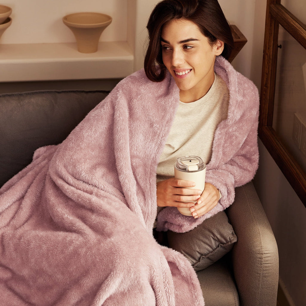 Super Soft Flannel Plush Fuzzy Large Fleece Throw Blanket (50" x 70", Dusty Pink)- Soft, Warm and Lightweight - Cozy Fleece Throw Blanket for Couch & Bed Detail