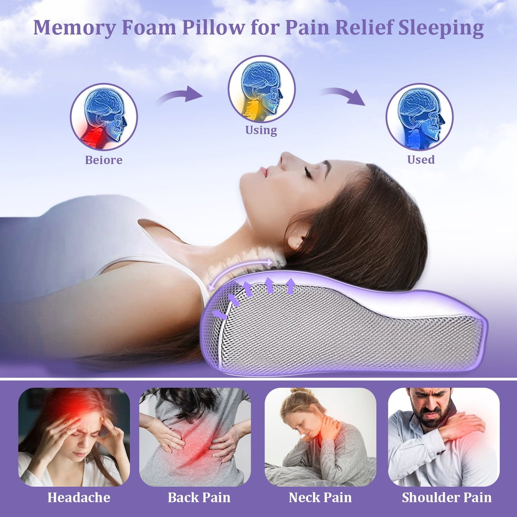 Ergonomic Memory Foam Cervical Neck Pillow for Neck Pain Relief, Ergonomic Memory Foam Pillow Bed Pillows for Body Side Back Stomach Sleepi... - Hotel Quality Plush Sleeping Pillows Detail