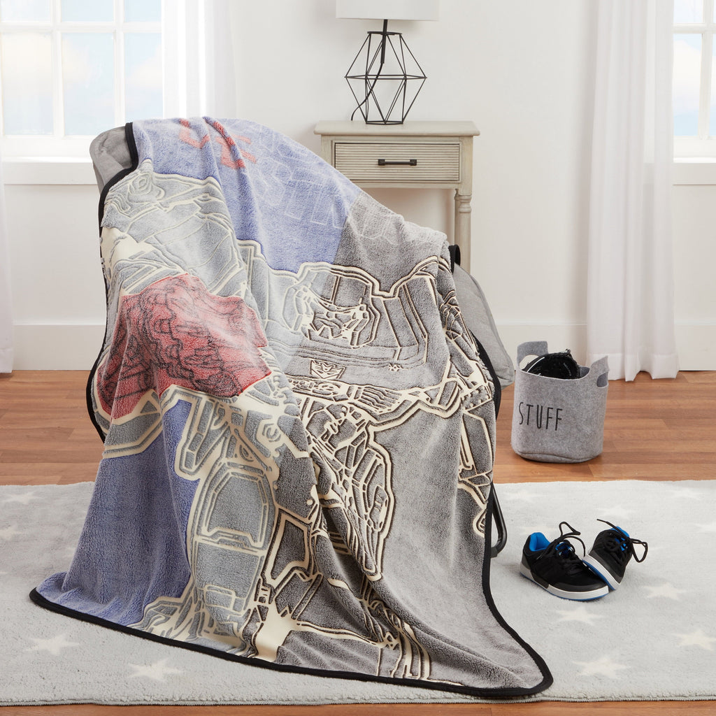 Reversible Sherpa Kids Fleece Throw Blanket, 46x60, Glows-In-The-Dark - Luxury Knitted Decorative Throw Blanket with Fringes Detail