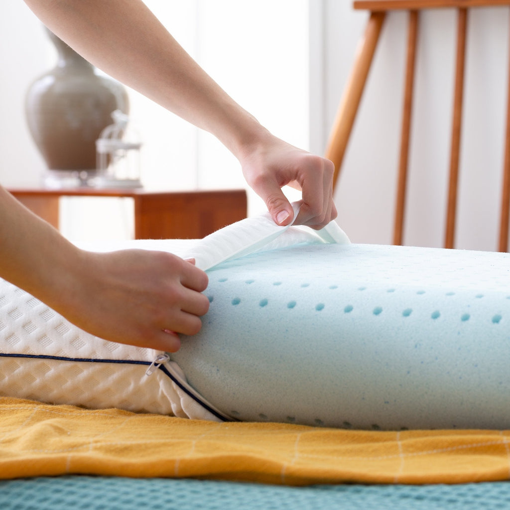 Ergonomic Memory Foam Medium Feel Standard Size Ventilated Gel Memory Foam Bed Pillow with Washable Cover and Temperature Regulating Infusion - Orthopedic Shredded Foam Bed Pillow Set Detail