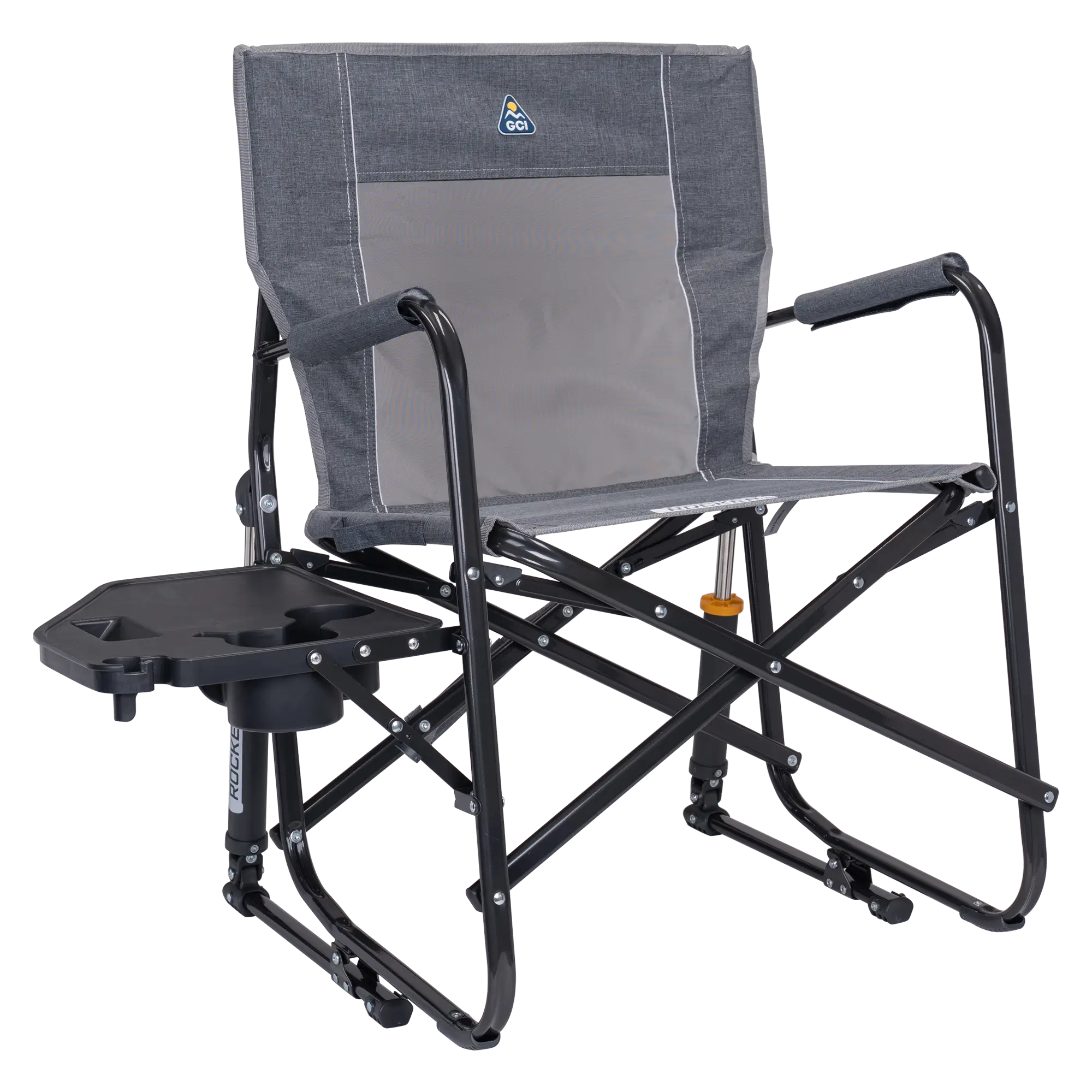 Patented Spring-Action Freestyle Rocker with Side Table - Choice 853 - RoadTrip Rocker Smooth Motion Camp Chair - Heathered Pewter