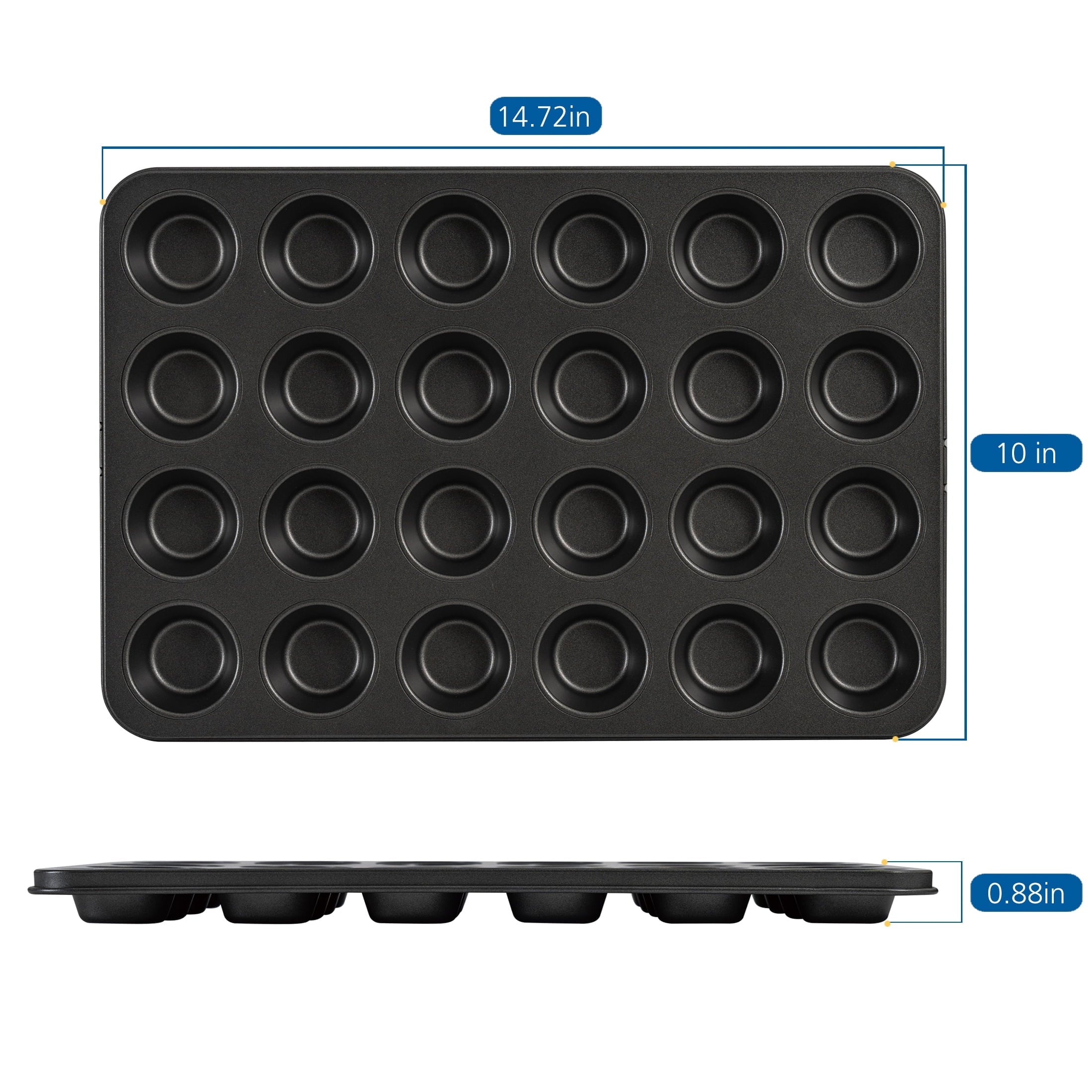 Premium Kitchen 24 Cavity Mini Muffin Pan, Non-Stick Bakeware,1.8 inch Diameter Cups,Gray,Carbon Steel - Premium Stainless Steel Garlic Presser & Peeler Detail
