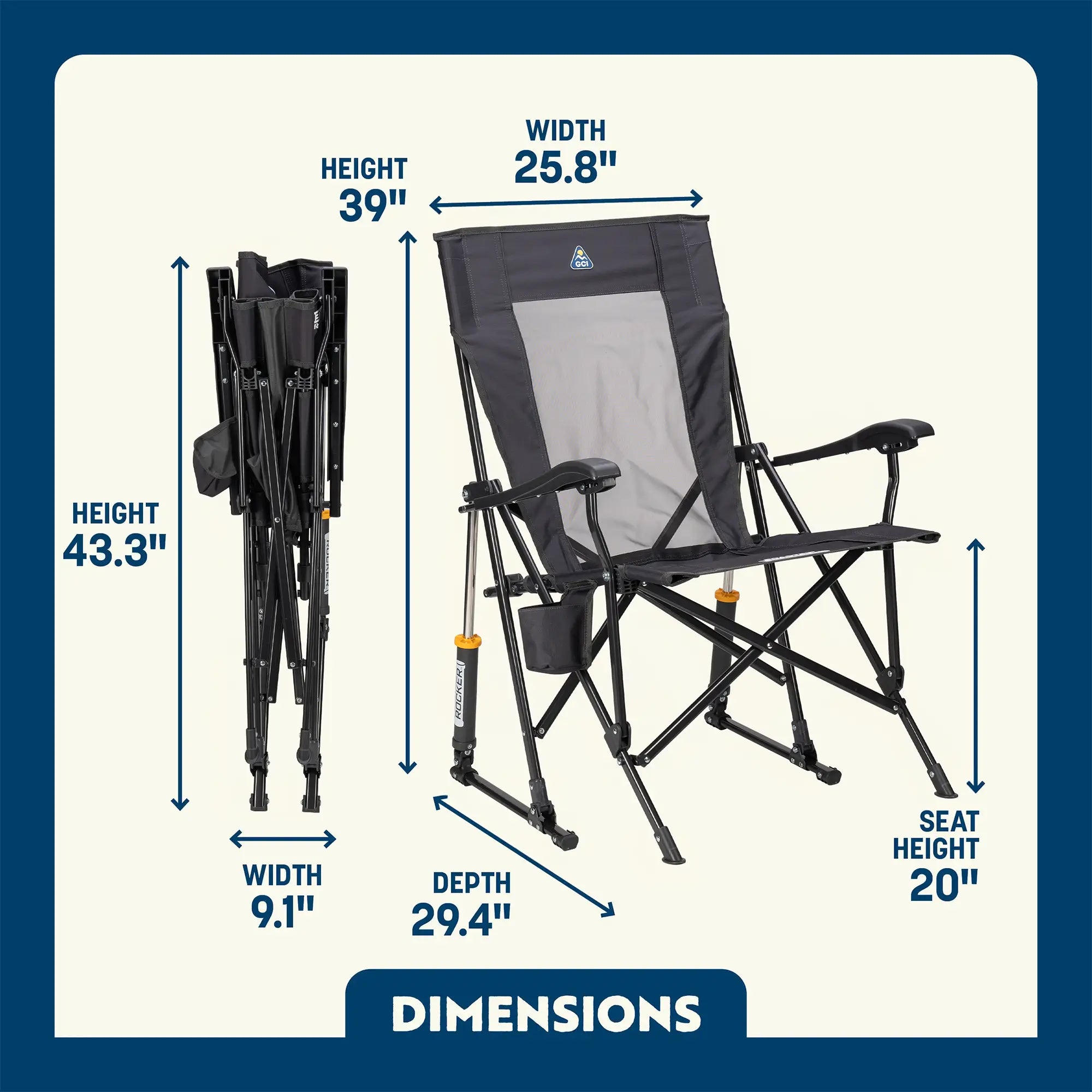 Luxury Camp RoadTrip Rocker - Choice 855 - Patented Spring-Action Rocking Chair for Camping Detail