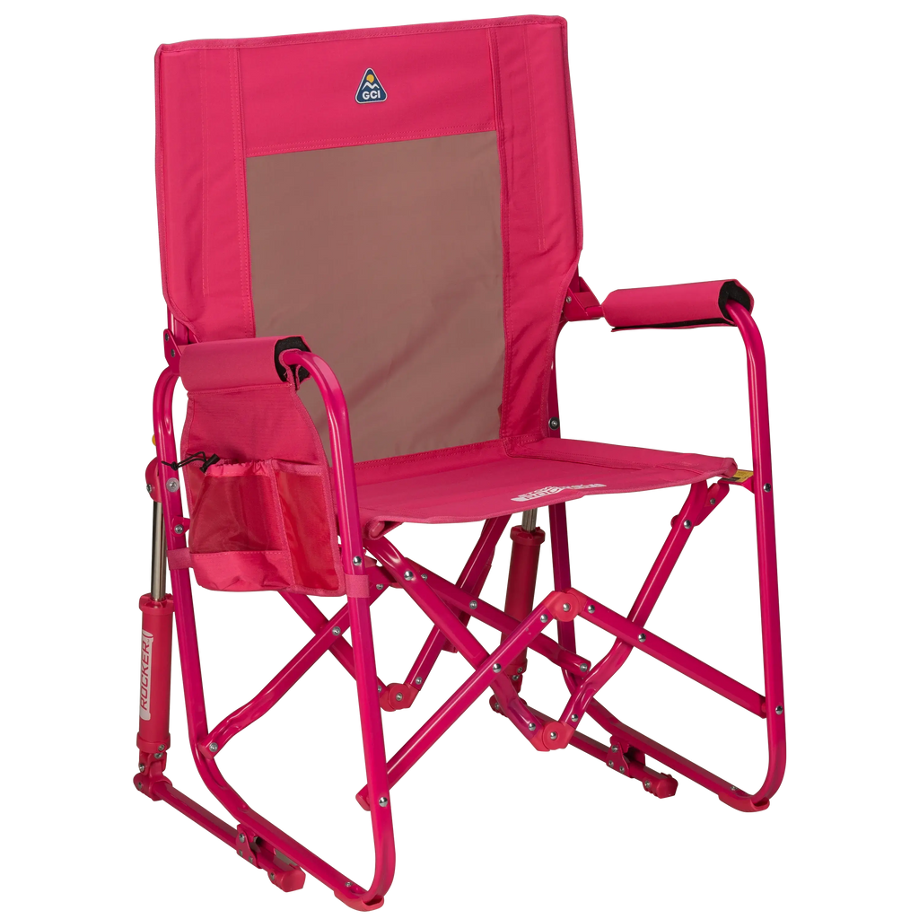 Smooth Motion Stowaway Rocker - Choice 794 - Heavy-Duty Kickback Rocker with Beverage Holder - Bright Pink