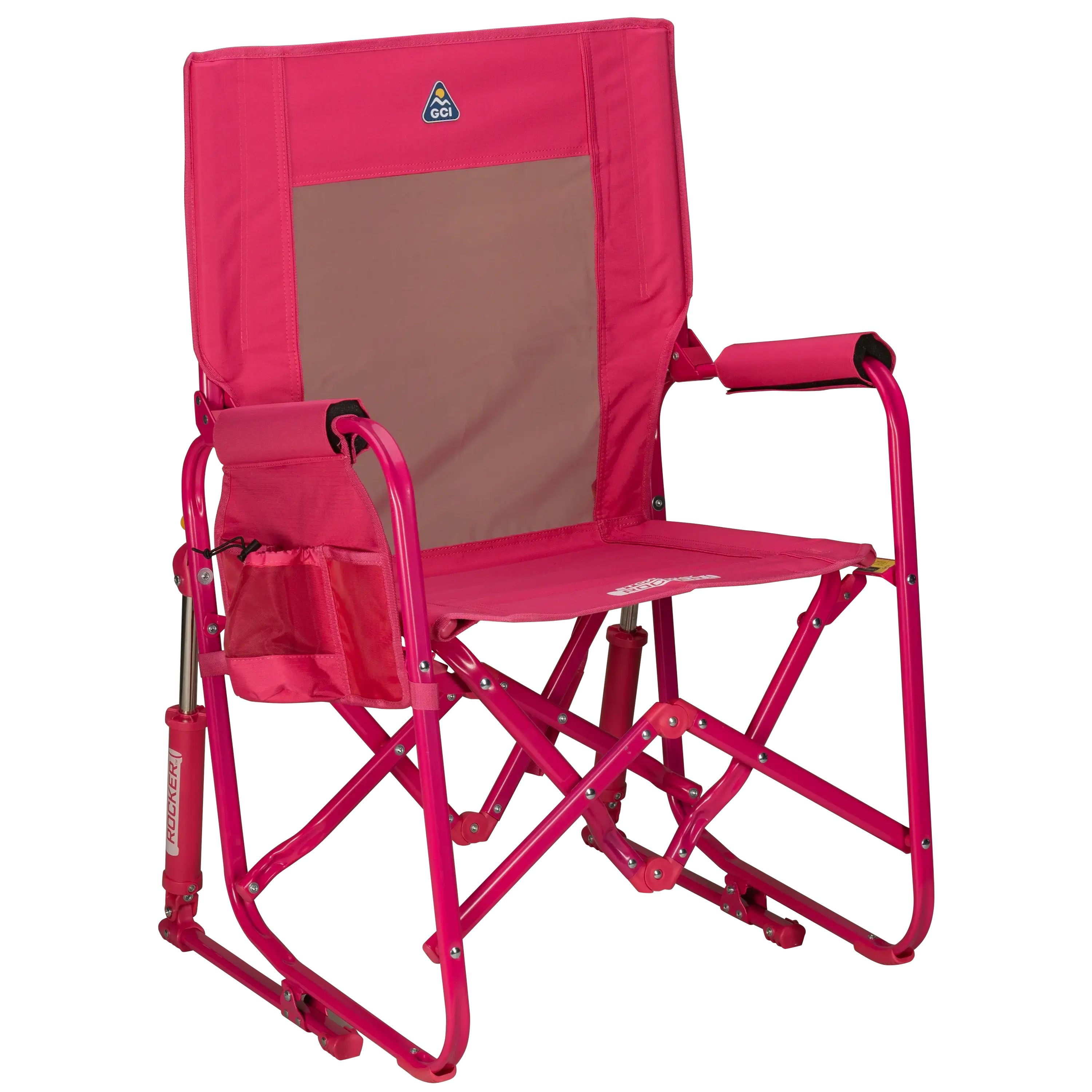 Smooth Motion Stowaway Rocker - Choice 794 - Heavy-Duty Kickback Rocker with Beverage Holder - Bright Pink