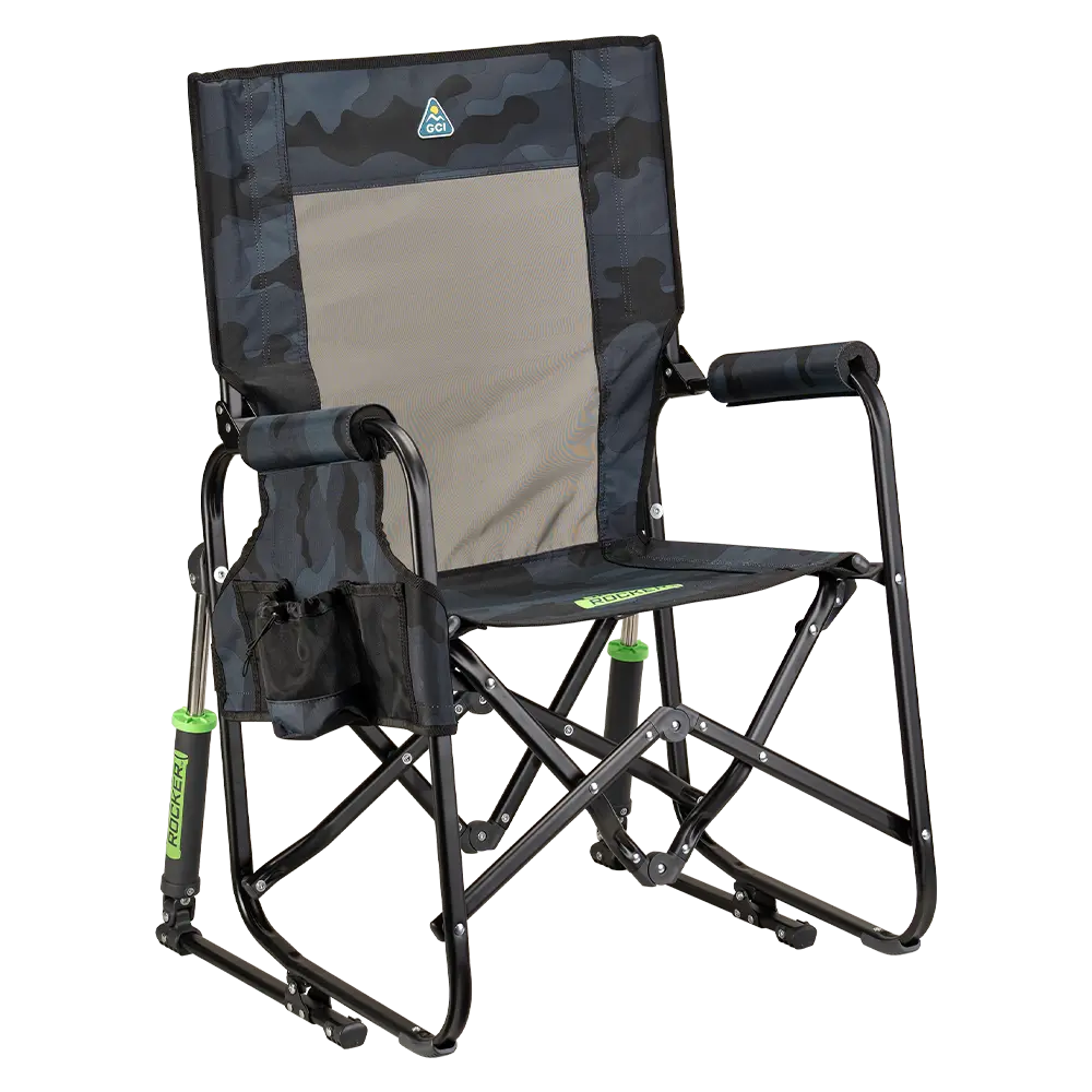 Smooth Motion Stowaway Rocker - Choice 794 - Heavy-Duty Kickback Rocker with Beverage Holder - Stealth Camo