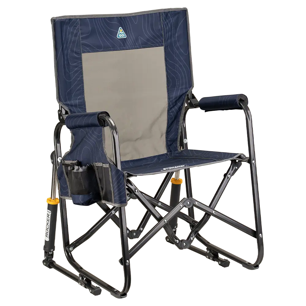 Smooth Motion Stowaway Rocker - Choice 794 - Heavy-Duty Kickback Rocker with Beverage Holder - Navy Topo