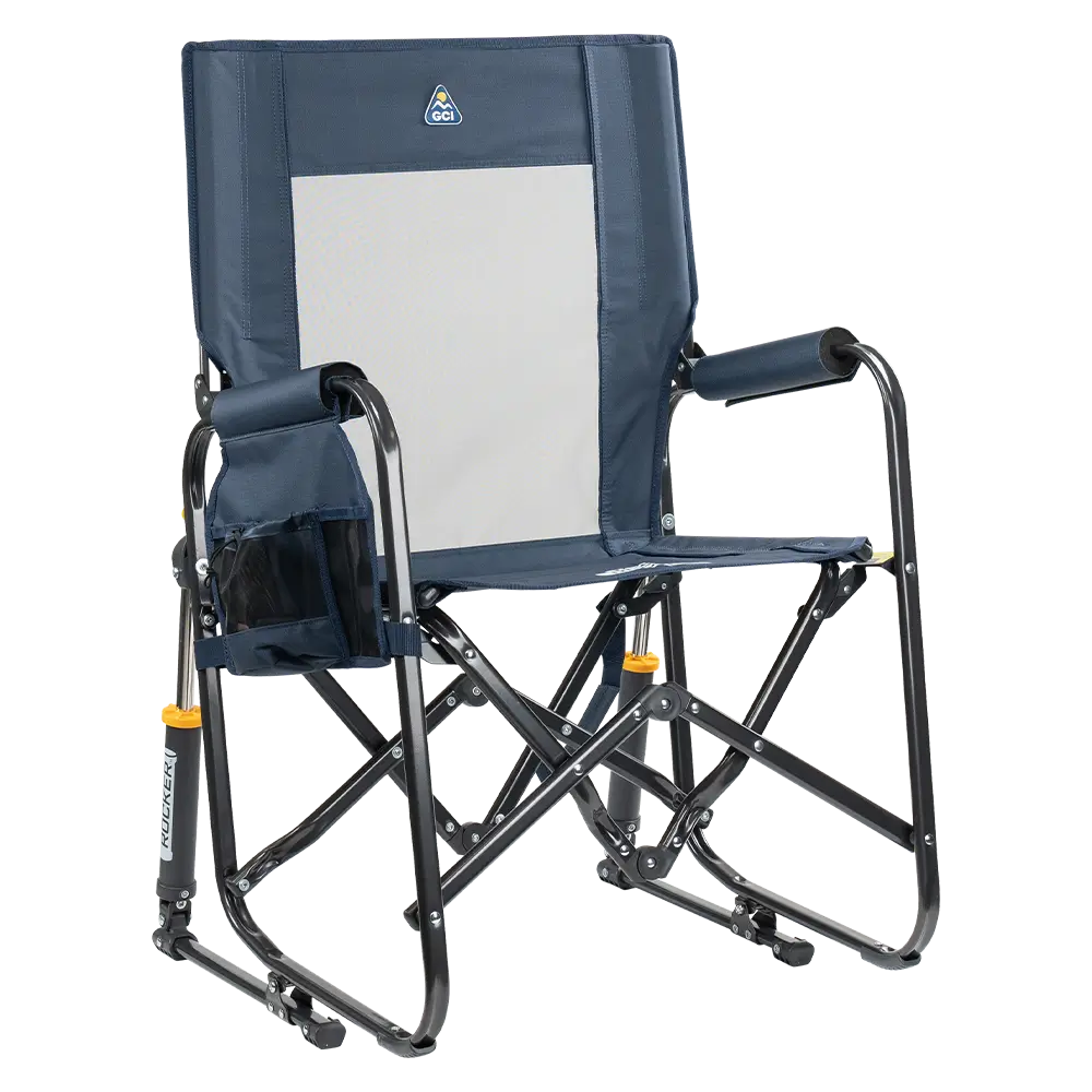 Smooth Motion Stowaway Rocker - Choice 794 - Heavy-Duty Kickback Rocker with Beverage Holder - Denim