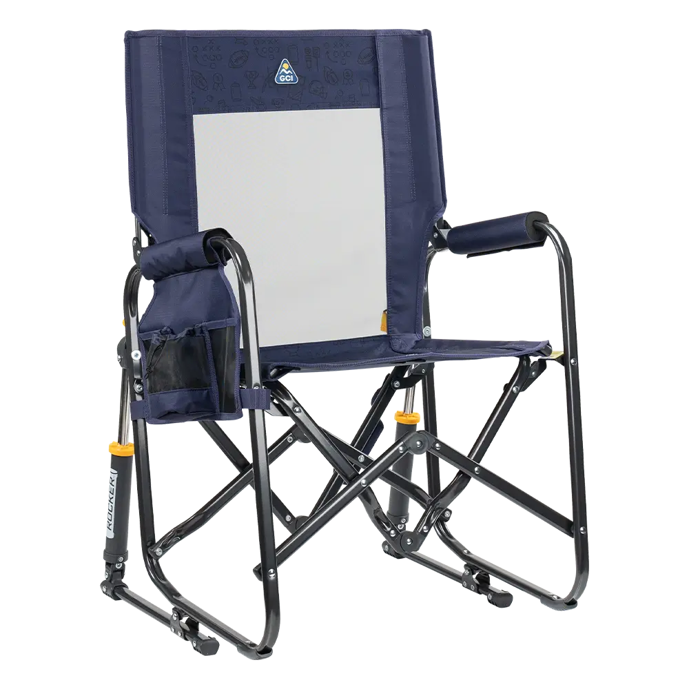 Smooth Motion Stowaway Rocker - Choice 794 - Heavy-Duty Kickback Rocker with Beverage Holder - Tailgater Rich Blue