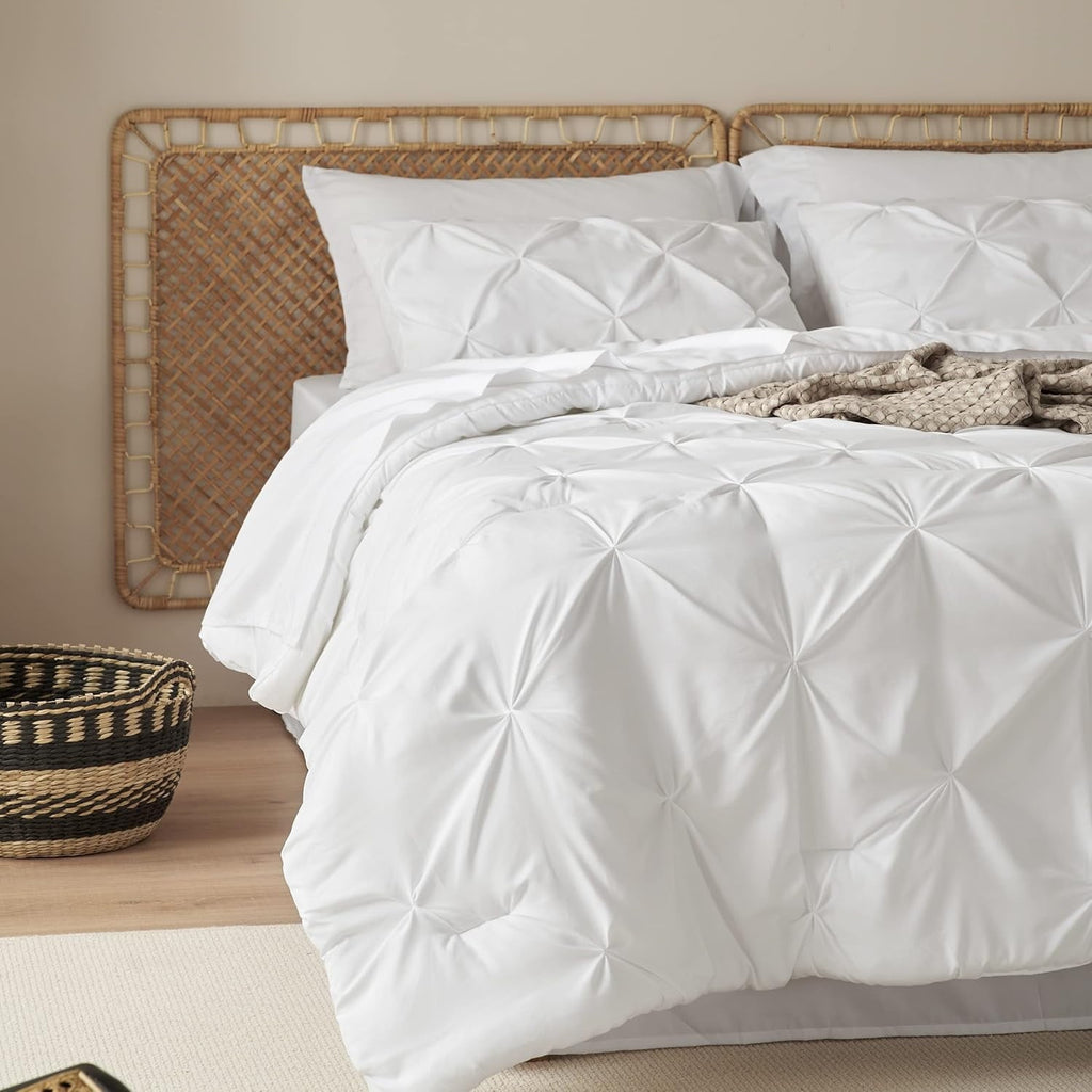 Luxurious Quilted White Queen Comforter Set- 7 Pieces Pintuck Bedding Set with Comforters, Sheets, Pillowcases & Shams - Cloud-Like Soft Lightweight Bed Comforter Detail