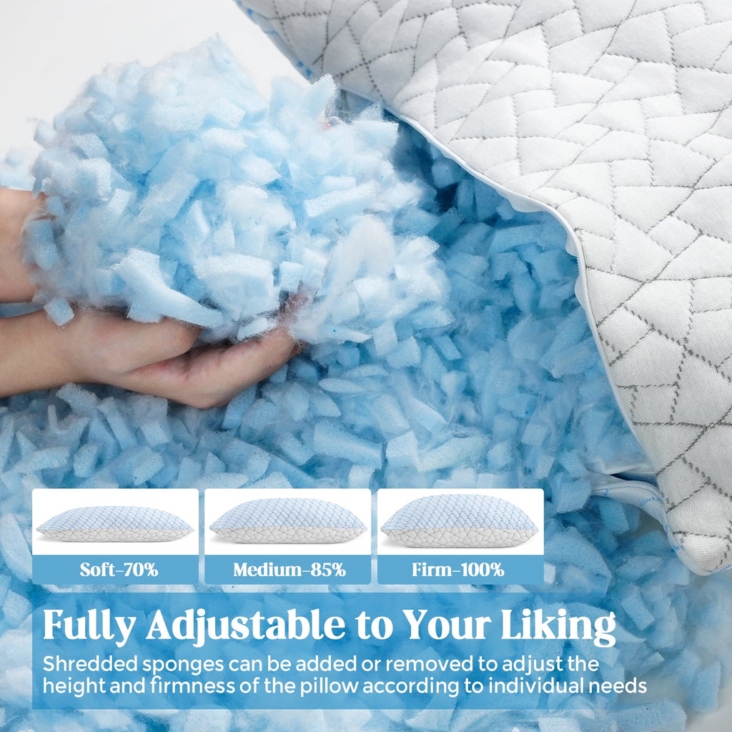 Hotel Collection Shredded Memory Foam Pillows Standard Size Set of 2, Regulating Reversible Cooling Pillow Bed Pillow for Bed, Adjusta... - Decorative Throw Pillow Cushion for Sofa & Bed Detail