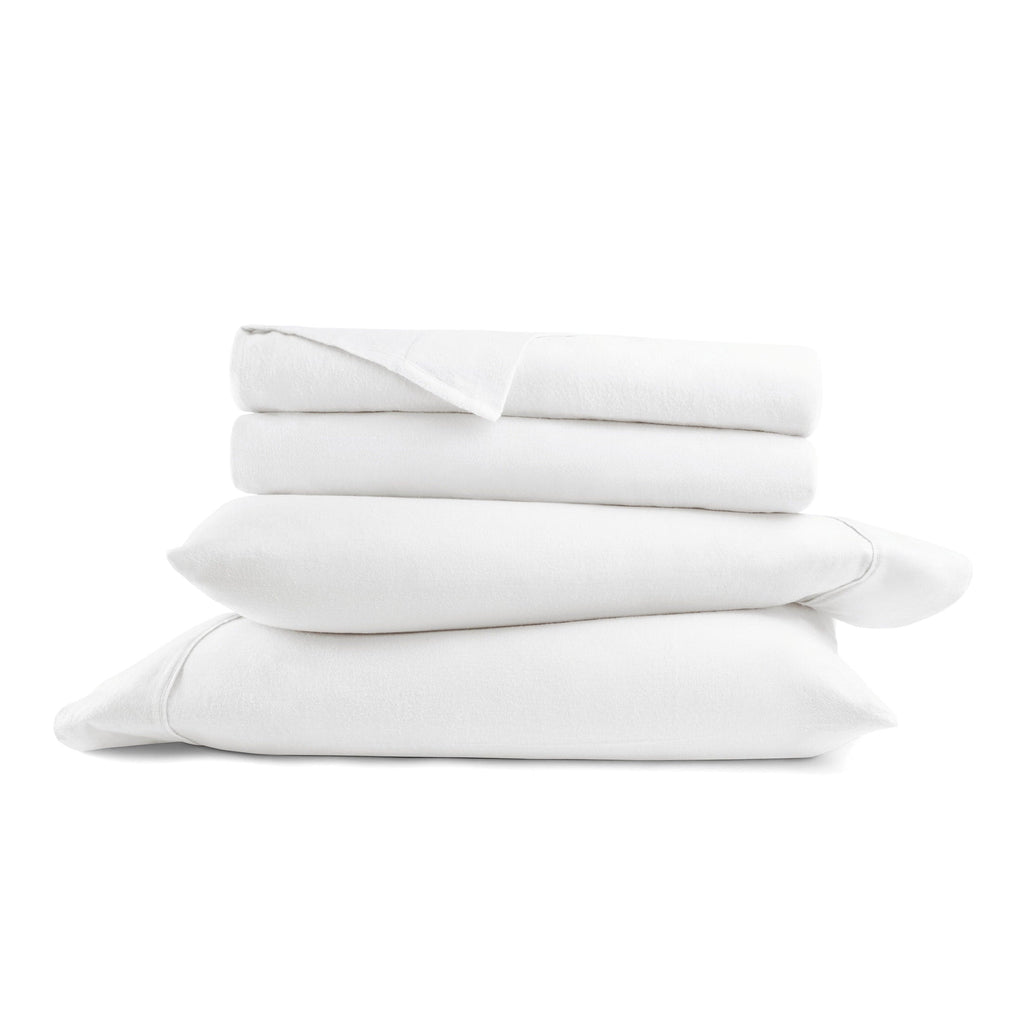 Cooling Sateen 100% Cotton Flannel Bed Sheets Set for Full Size Bedding in White - Premium Ultra-Soft Pillowcase Pair for Sleeping Detail