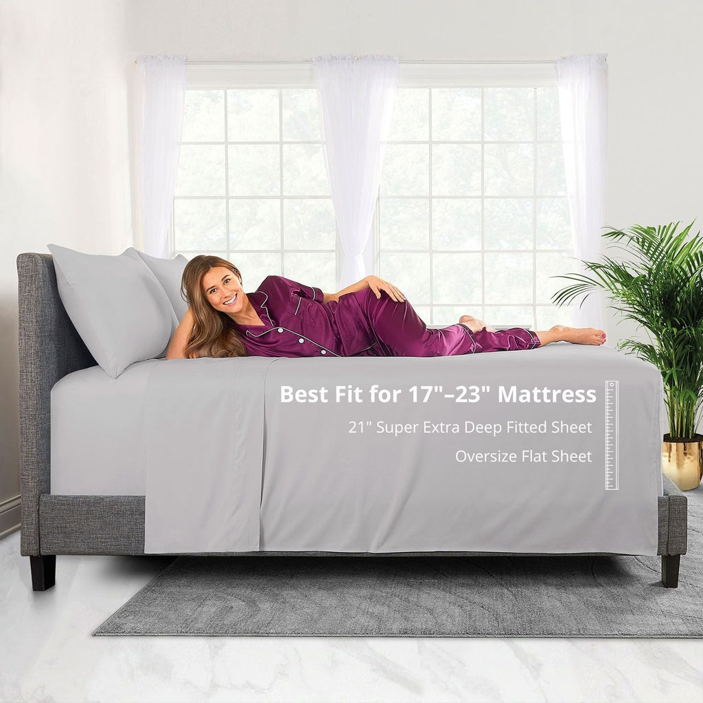 Premium Egyptian Cotton Bedding 21” King Extra Deep Pocket Sheets - Deep King Fitted Sheet - Super And Ultra Deep Sheet - For Deep Mattress -... - Cooling Hotel Quality Bedding Sheets and Pillowcases Detail