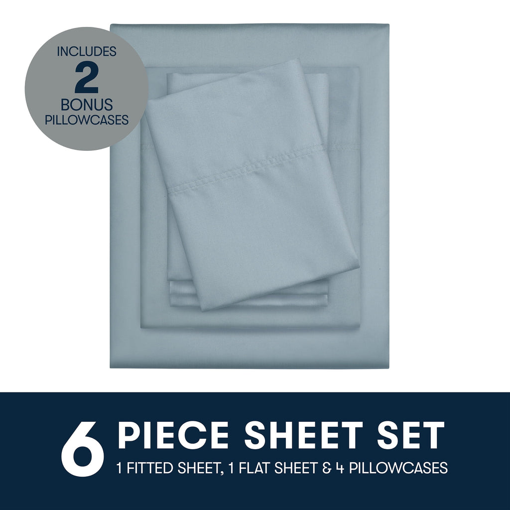Wrinkle-Resistant 6-Piece 800 Thread Count Lead Cotton Rich Adult Bed Sheet Set, King - Deep Pocket - Luxury Bed Sheet Set with Deep Pockets Detail