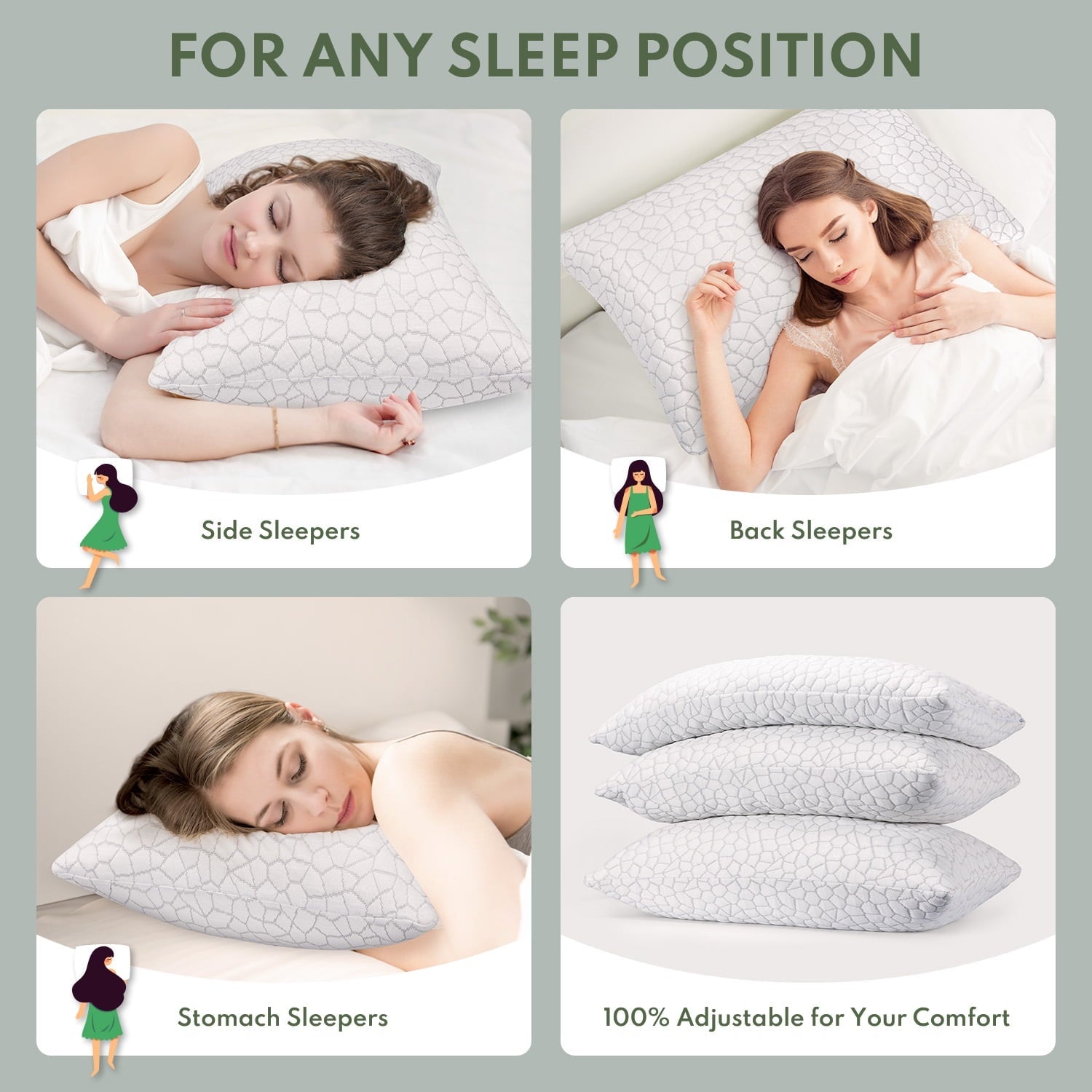 Hotel Collection Queen Size Bed Pillows 4-Pack,3.3lb Shredded Memory Foam Filled,Hyper Soft & 3D Breathable Cooling Desigh Cover Fitti... - Decorative Throw Pillow Cushion for Sofa & Bed Detail