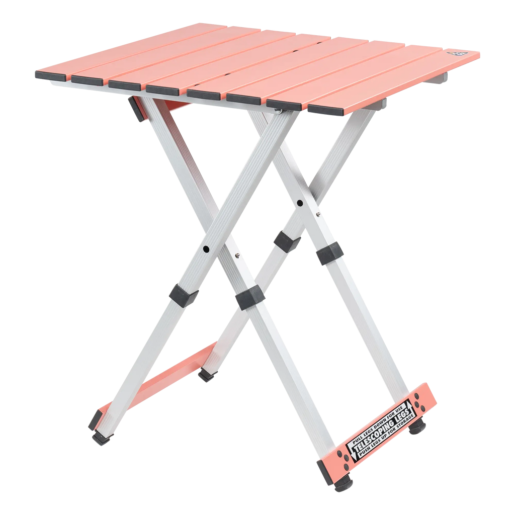Portable Staging Compact Camp Table 20 - Choice 513 - Slim-Fold Outdoor Cook Station with Storage Shelves - Coral