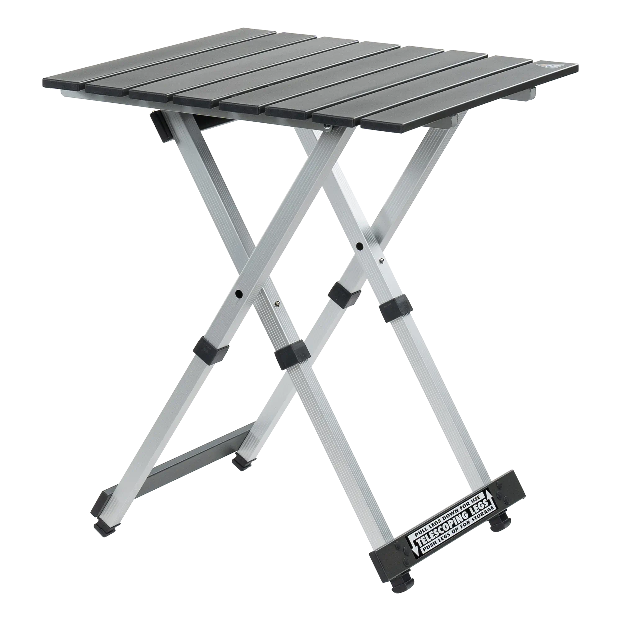 Portable Staging Compact Camp Table 20 - Choice 513 - Slim-Fold Outdoor Cook Station with Storage Shelves - Black Chrome