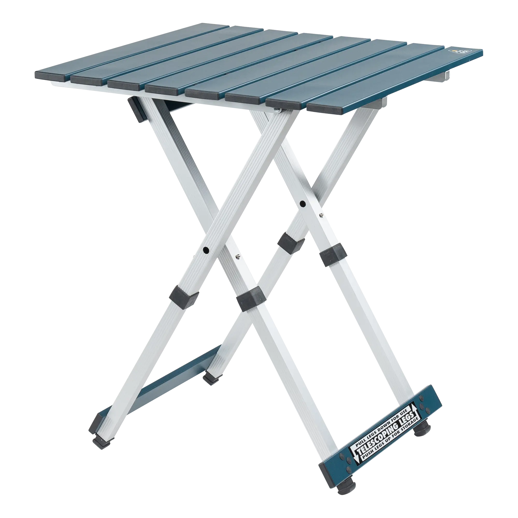 Portable Staging Compact Camp Table 20 - Choice 513 - Slim-Fold Outdoor Cook Station with Storage Shelves - Teal