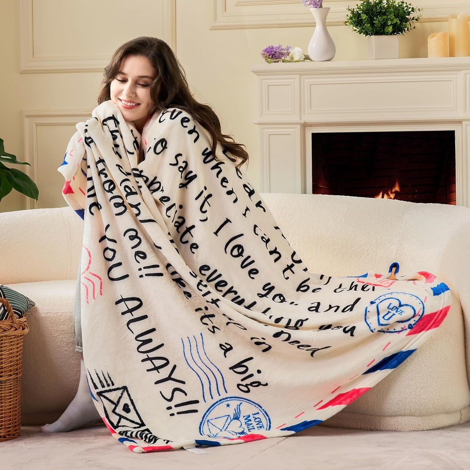 Lightweight Warm Blanket for Mom 50" x 60" Soft Flannel Throw Blanket Birthday Mother's Day Gift，Ivory White - Cozy Fleece Throw Blanket for Couch & Bed Detail