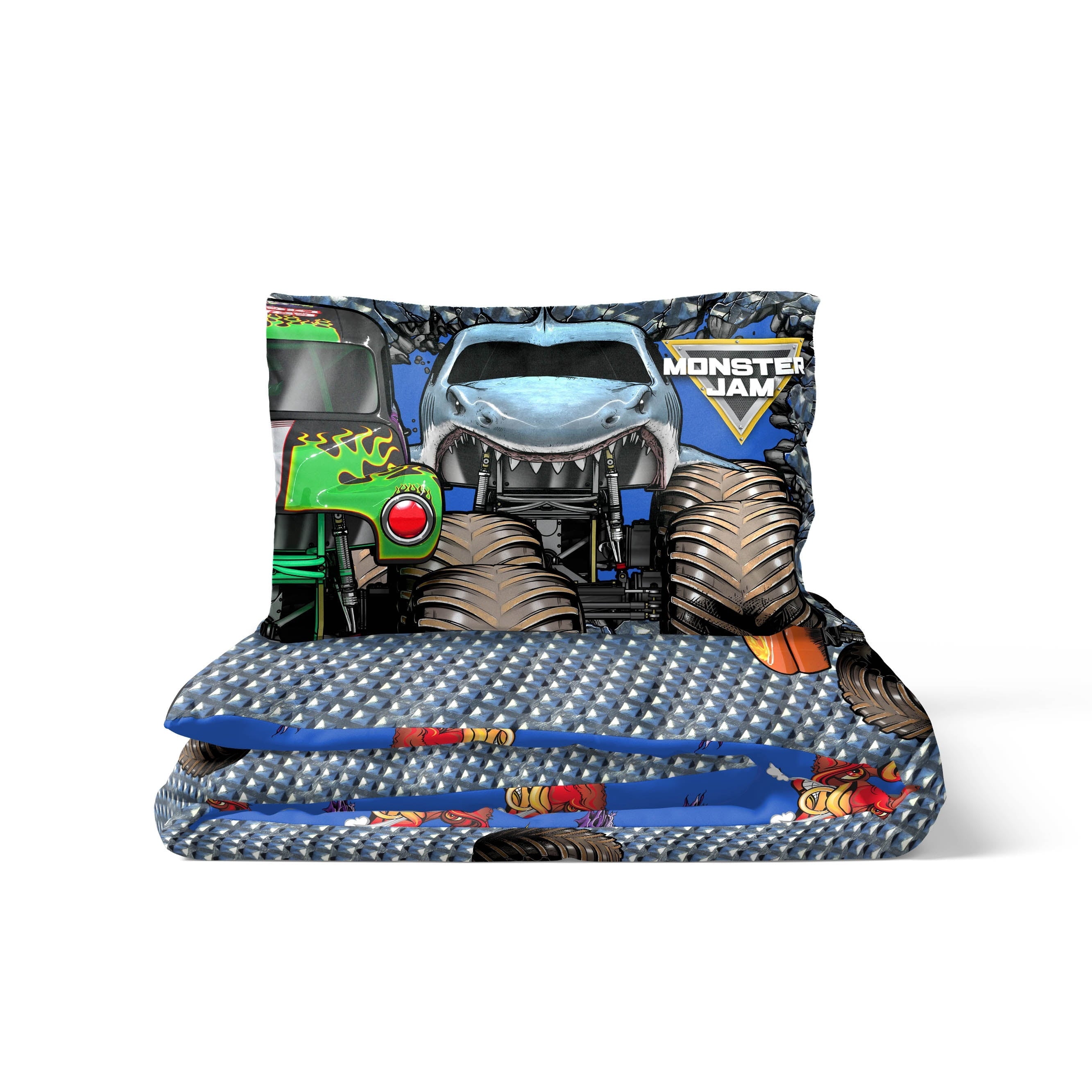 All-Season Monster Jam Smash & Mash Kids Multicolor 2 Piece Reversible Comforter and Pillowcase Bedding Set, Twin/Full - All-Season Down Alternative Comforter Insert Detail