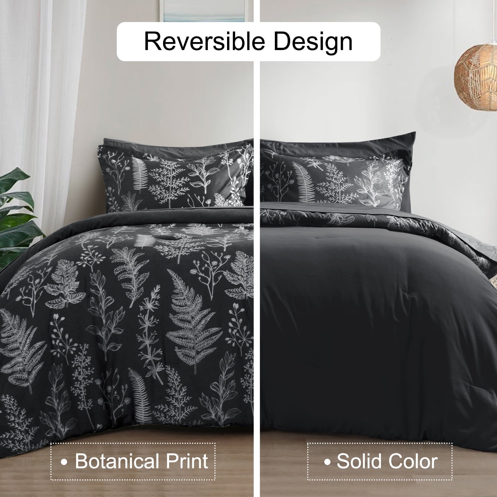 Fluffy Down Alternative 3 Pieces Printed Comforter Set Queen Size, Lightweight Botanical Floral Bed in a Bag, Ultra Soft Bedding Set with 1 R... - Luxurious Quilted Duvet Cover Set Detail