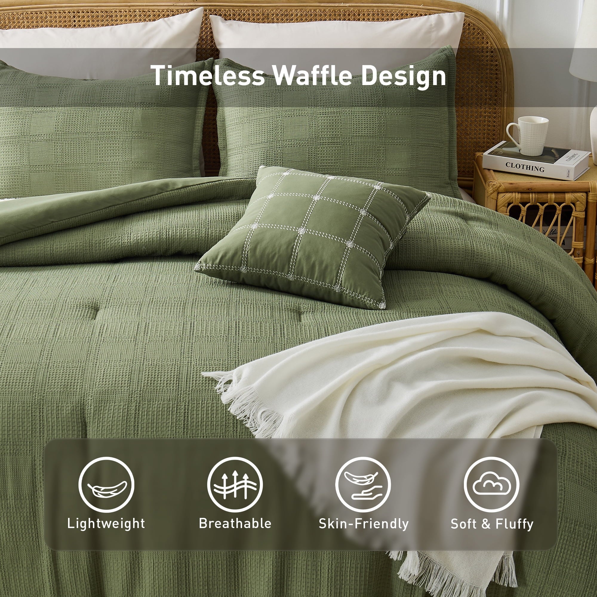 Heavyweight Warmth Waffle Weave Comforter Set with Throw Blanket for Couch, 5-Piece King/Cal King Size Lightweight Comforter Bet Set for... - All-Season Down Alternative Comforter Insert Detail