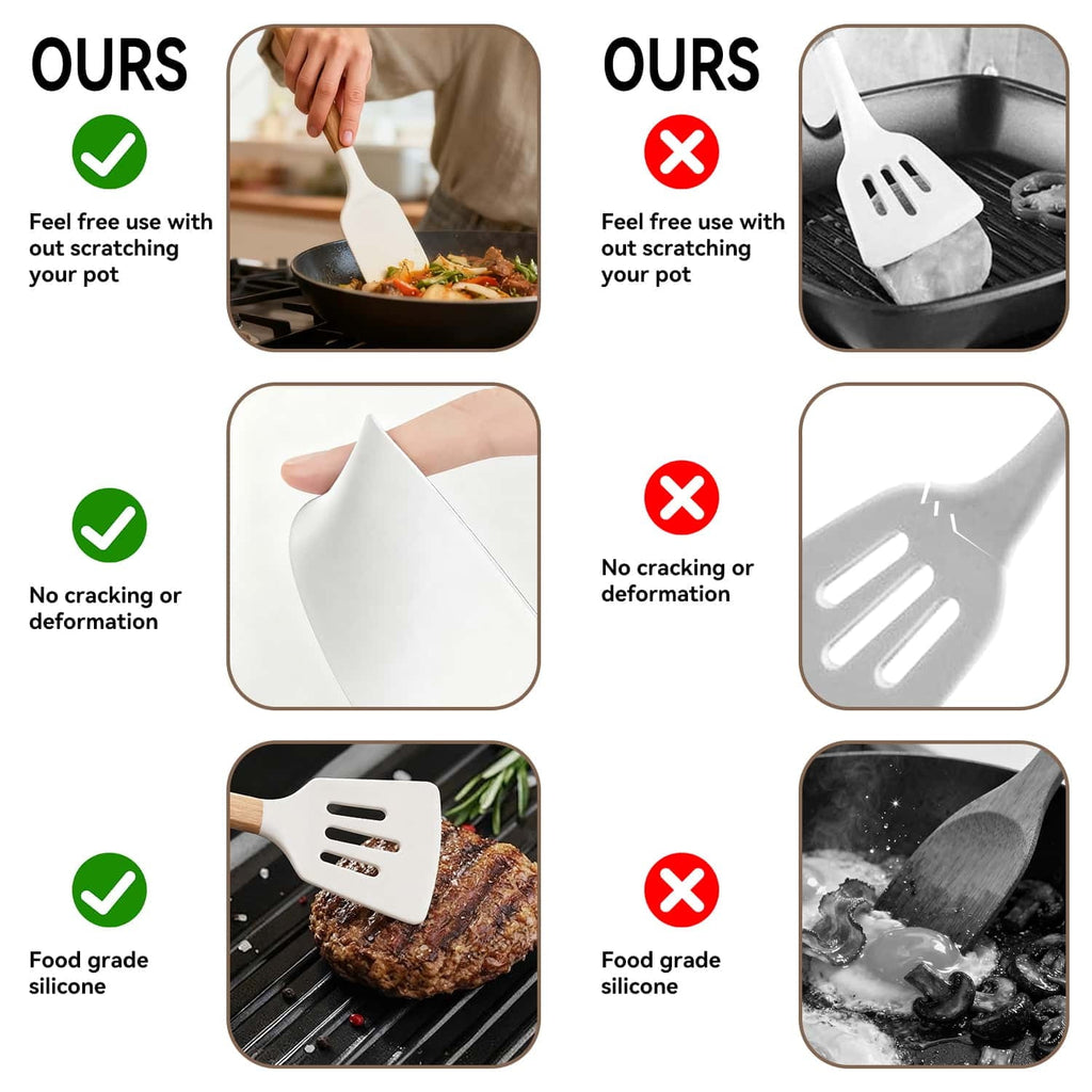 Ergonomic Cooking Kitchen Utensils Set for Cooking, 11 Cooking Utensils, 6 Knife set Beige,3 Utensil Sets,utensilios de cocina - Durable Turner & Ladle Utensil Set for Home Chefs Detail