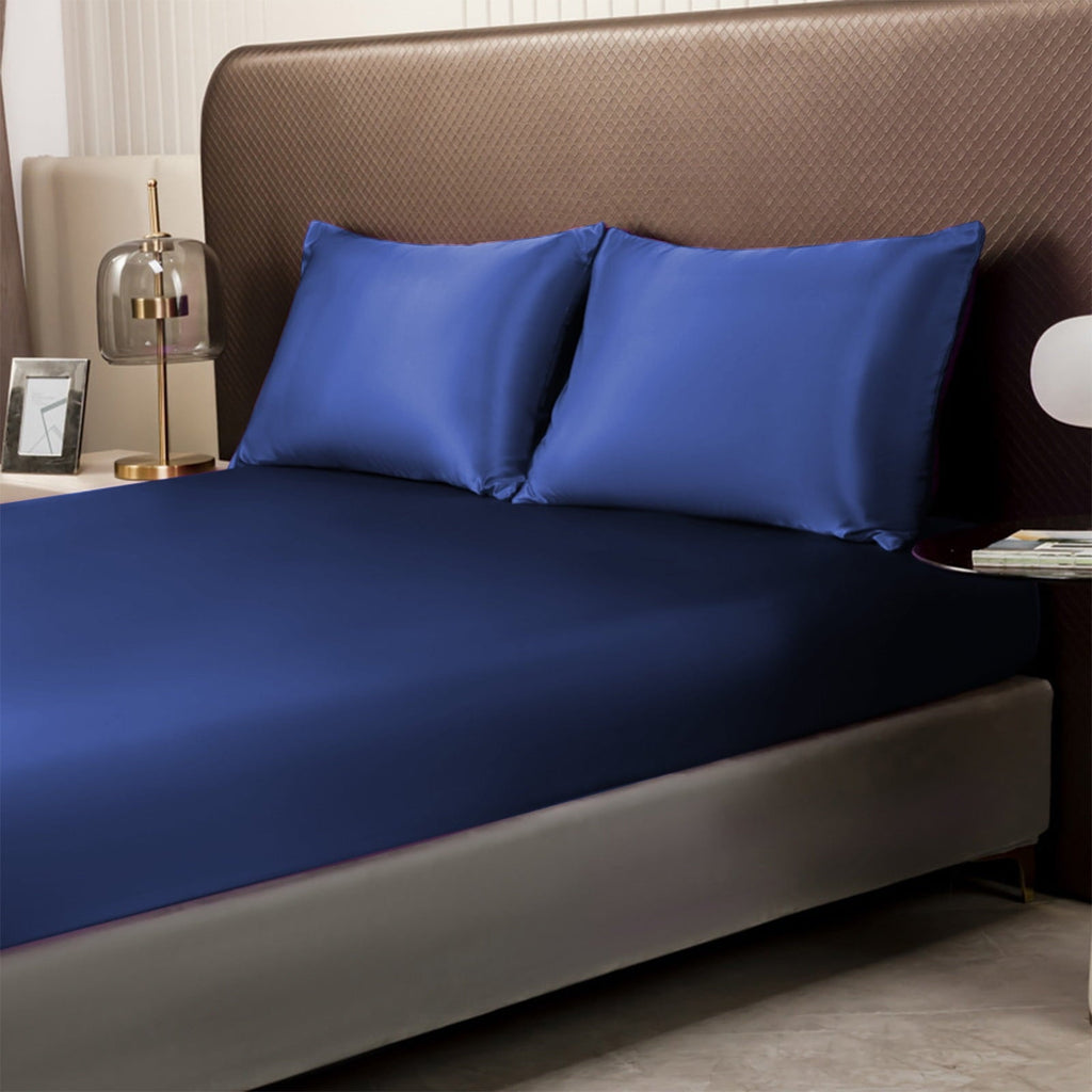 Cooling Sateen Satin Twin Fitted Sheet, Easy Care, Fade Free, Long Lasting - Bottom Sheet 15" Deep Pocket Silk Fitted Sheet, Soft Wa... - Premium Ultra-Soft Pillowcase Pair for Sleeping Detail