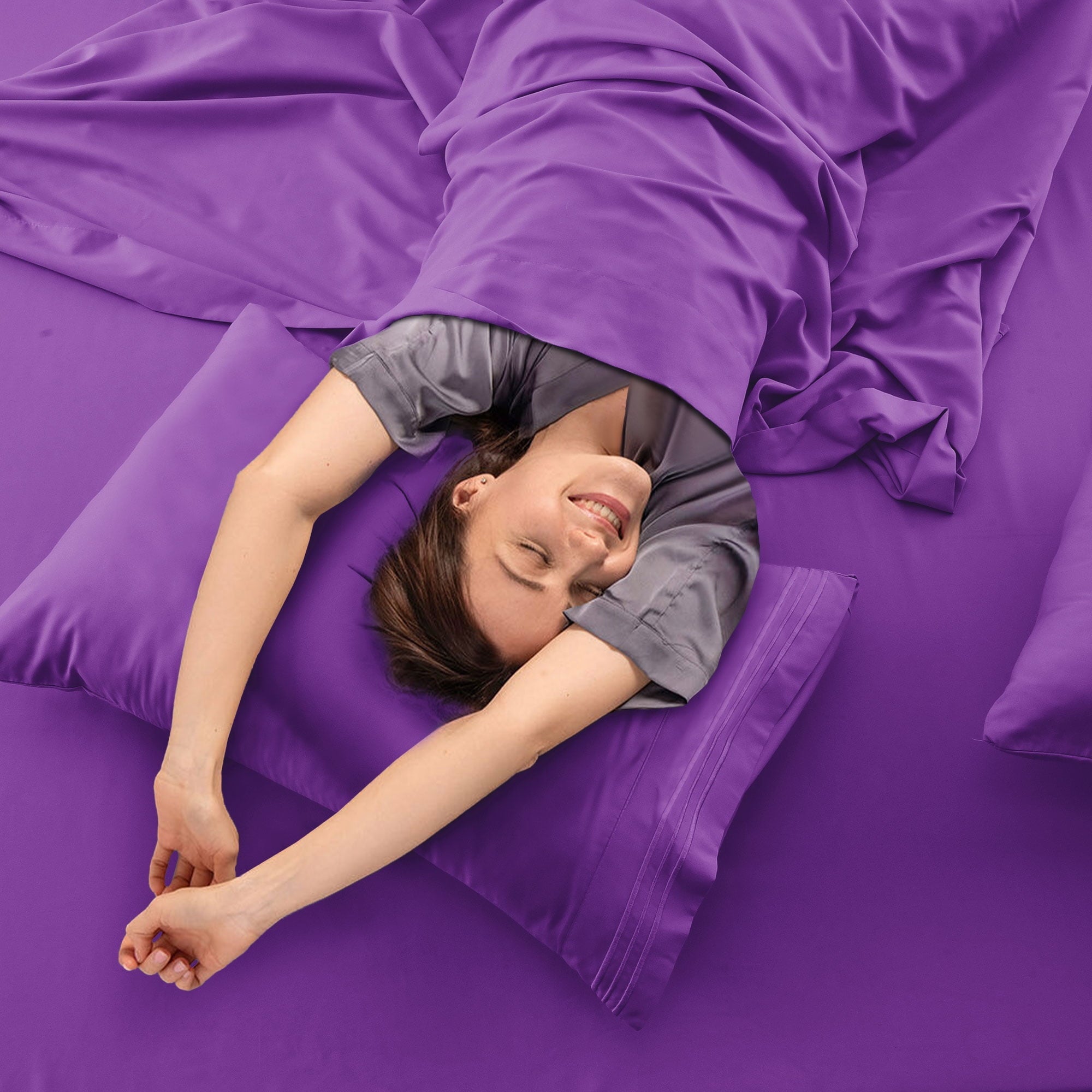 Premium Egyptian Cotton King Bed Sheets - 16 Inch Deep Pocket 6 Piece Microfiber Bedding Sheets & Pillowcase Sets - Purple - Premium Ultra-Soft Pillowcase Pair for Sleeping Detail