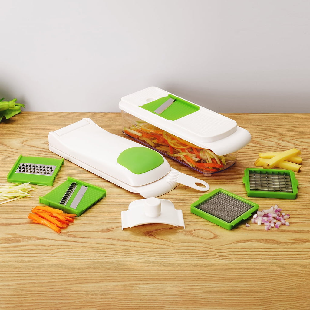 Premium Kitchen 11 Pieces Multi-Function Nice Dicer and Mandoline, Stainless Steel, Green Glaze, 820g - Multi-Functional Manual Food Chopper & Slicer Detail