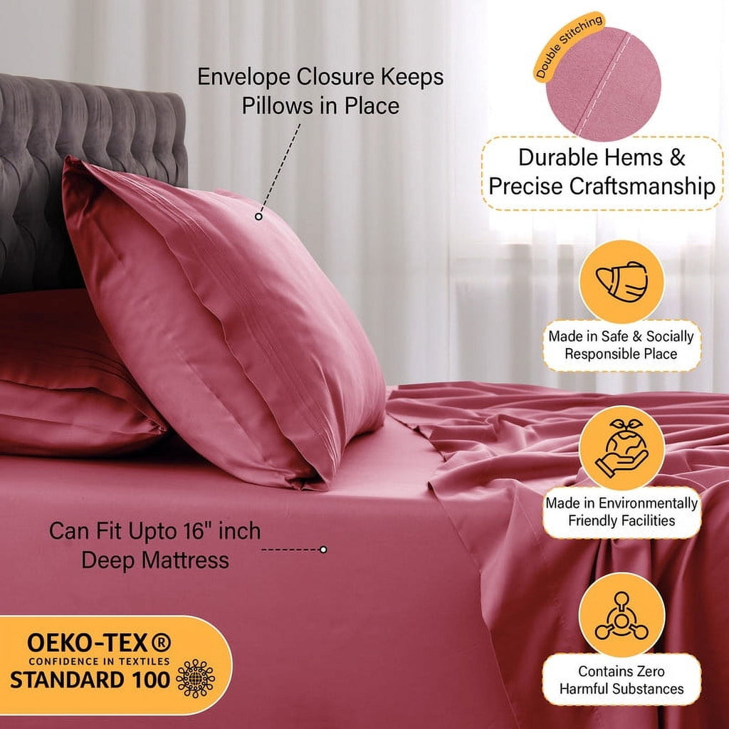 Wrinkle-Resistant Size Sheet Set, 4-Piece Plain Soft Microfiber – Deep Pocket Bed Sheets, Includes 1 Fitted Sheet, 1 Flat Sheet, 2 Pill... - Luxury Bed Sheet Set with Deep Pockets Detail