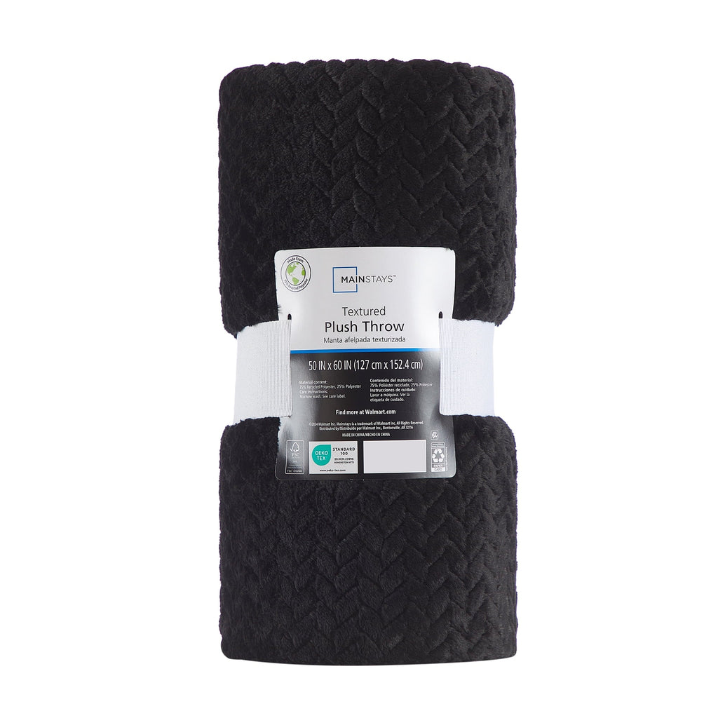 Reversible Sherpa Cozy Textured Plush Throw Blanket, Black, 50"x60" All Ages - Lightweight Plush Warm Blanket for All Seasons Detail