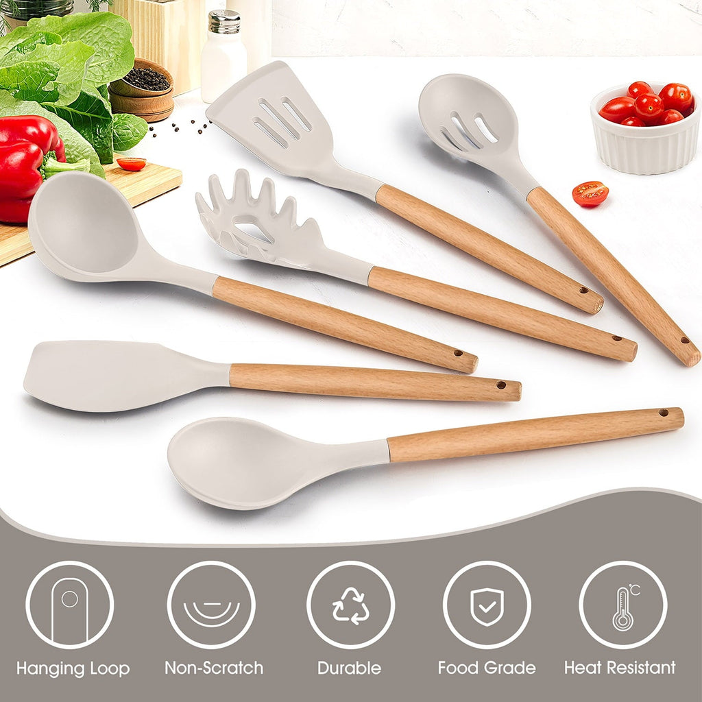 Heavy Duty Kitchen Utensils Set of 6, Silicone Cooking Utensils with Wooden Handle, Non-Stick Cookware & Heat Resistant, Include... - Heavy Duty Stainless Steel Kitchen Shears Detail