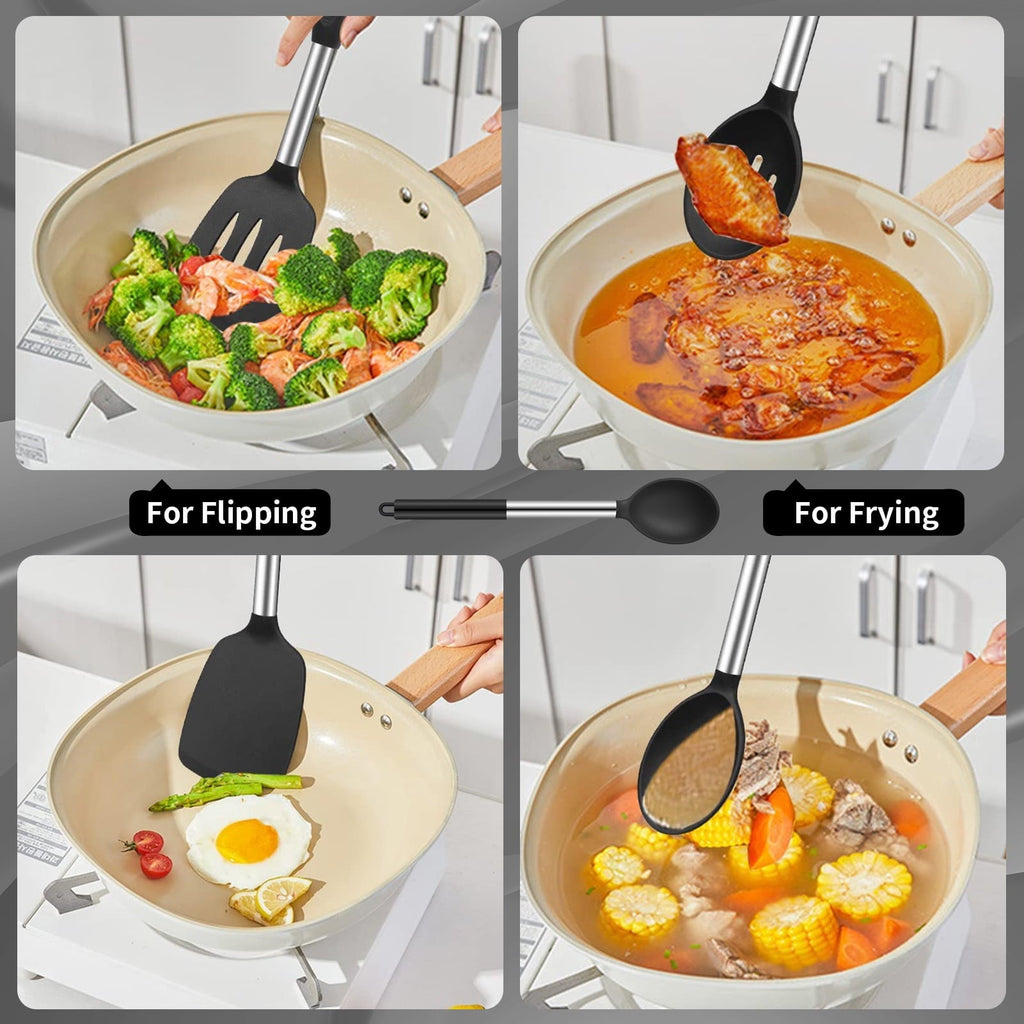 Non-Stick Safe Silicone Cooking Spatulas and Spoons, 4 Pack Heat Resistant Silicone Cooking Utensils Set, Non-stick Large Ki... - Durable Turner & Ladle Utensil Set for Home Chefs Detail