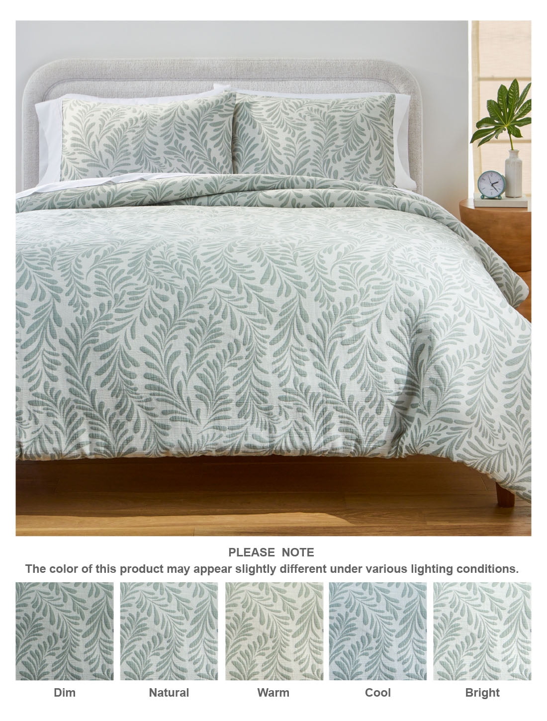 Heavyweight Warmth Botanical 3-Piece Comforter Set, Green, Full Queen, All Ages - Luxurious Quilted Duvet Cover Set Detail