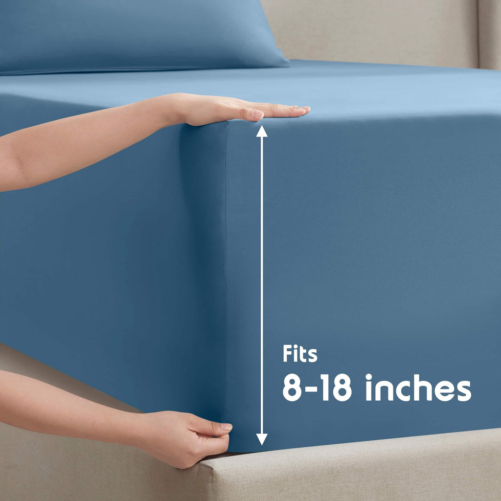 Breathable Luxury Split King Sheet Sets, Deep Pocket 5 Piece, Luxury Soft Microfiber Bed Sheet Sets, BLUE HEAVEN - Luxury Bed Sheet Set with Deep Pockets Detail