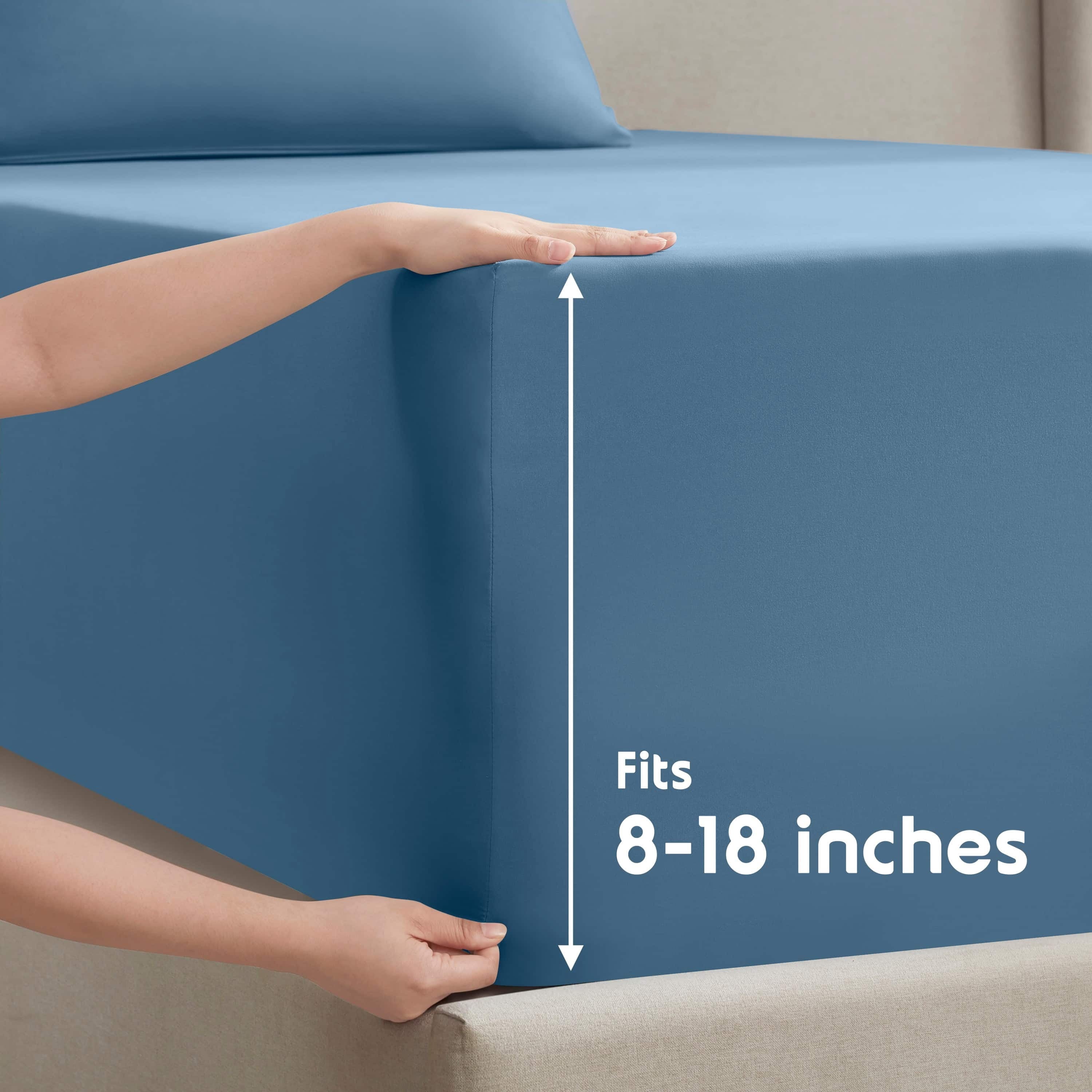 Breathable Luxury Split King Sheet Sets, Deep Pocket 5 Piece, Luxury Soft Microfiber Bed Sheet Sets, BLUE HEAVEN - Luxury Bed Sheet Set with Deep Pockets Detail
