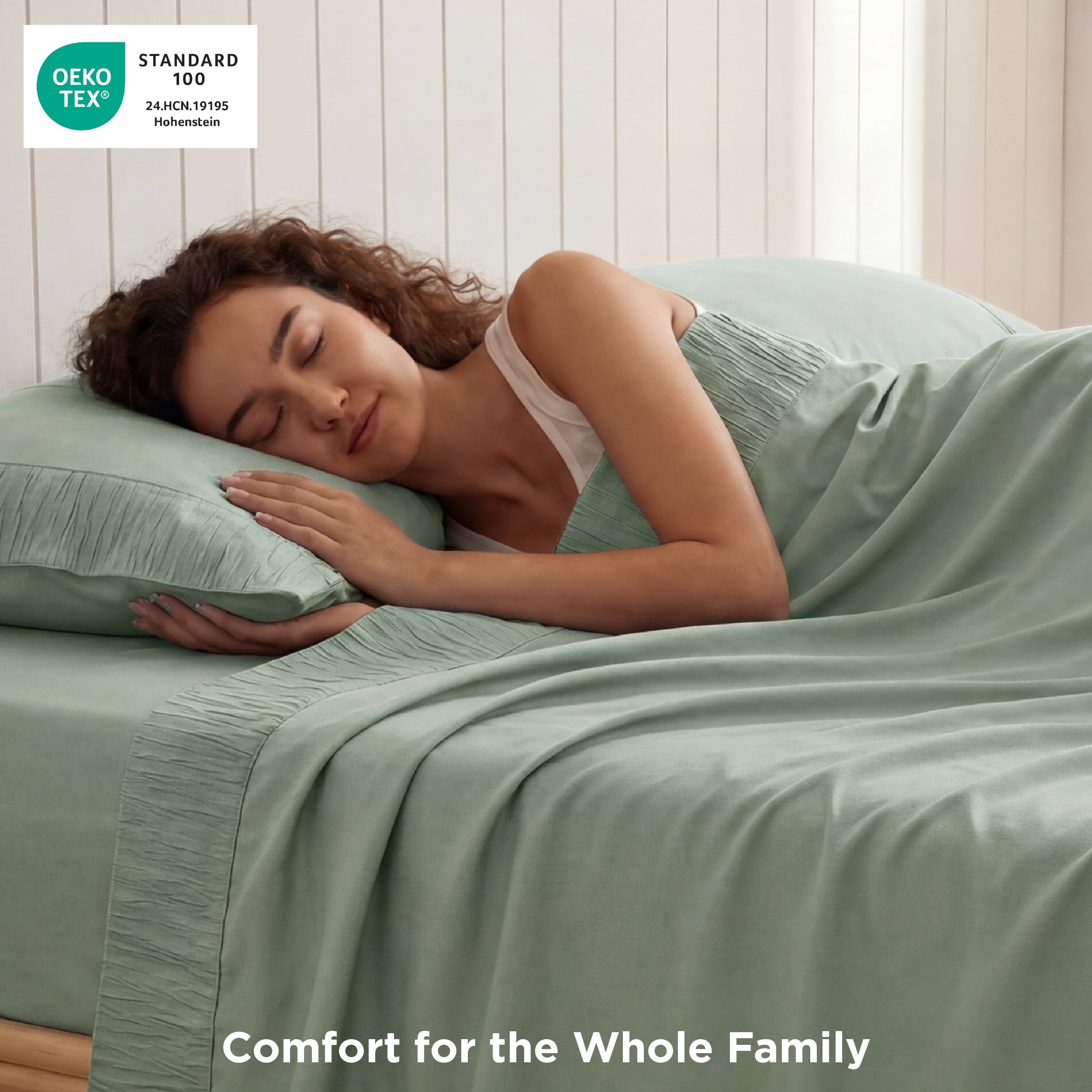 Premium Egyptian Cotton Queen Sheets Set, 4 Pieces Deep Pockets Cooling Soft Polyester Microfiber Bed Sheets Set, Sea Foam Green - Breathable Egyptian Cotton Flat & Fitted Sheets Detail